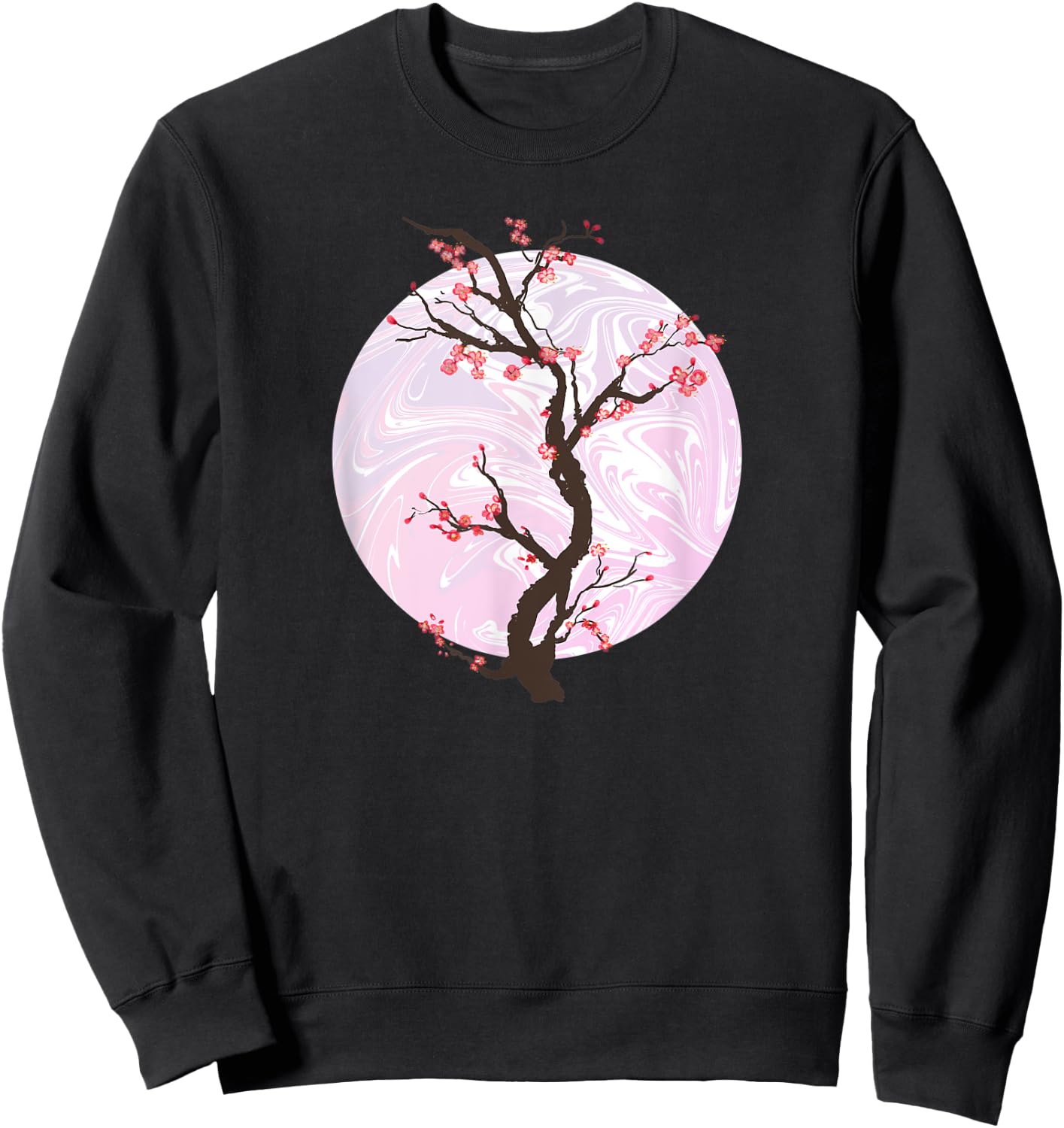 Sakura Japanese Cherry Blossom Tree And Pink Moon Sweatshirt - Sweatshirt | Black