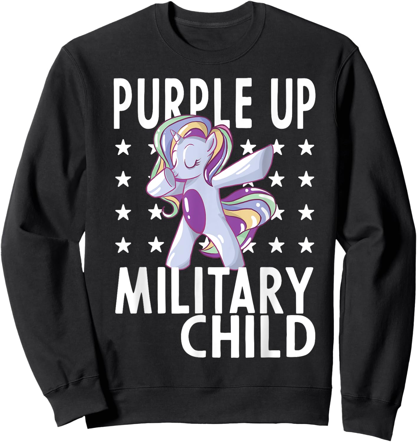 Awareness Month Purple Up Military Child 2023 Unicorn Kids Sweatshirt - Sweatshirt | Black