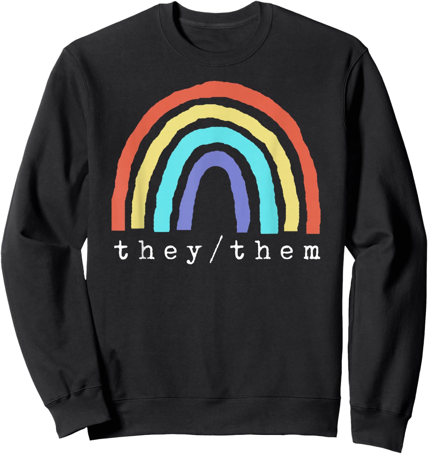 Boho Rainbow Pronouns They Them Pride LBGTQIA Sweatshirt - Sweatshirt | Black