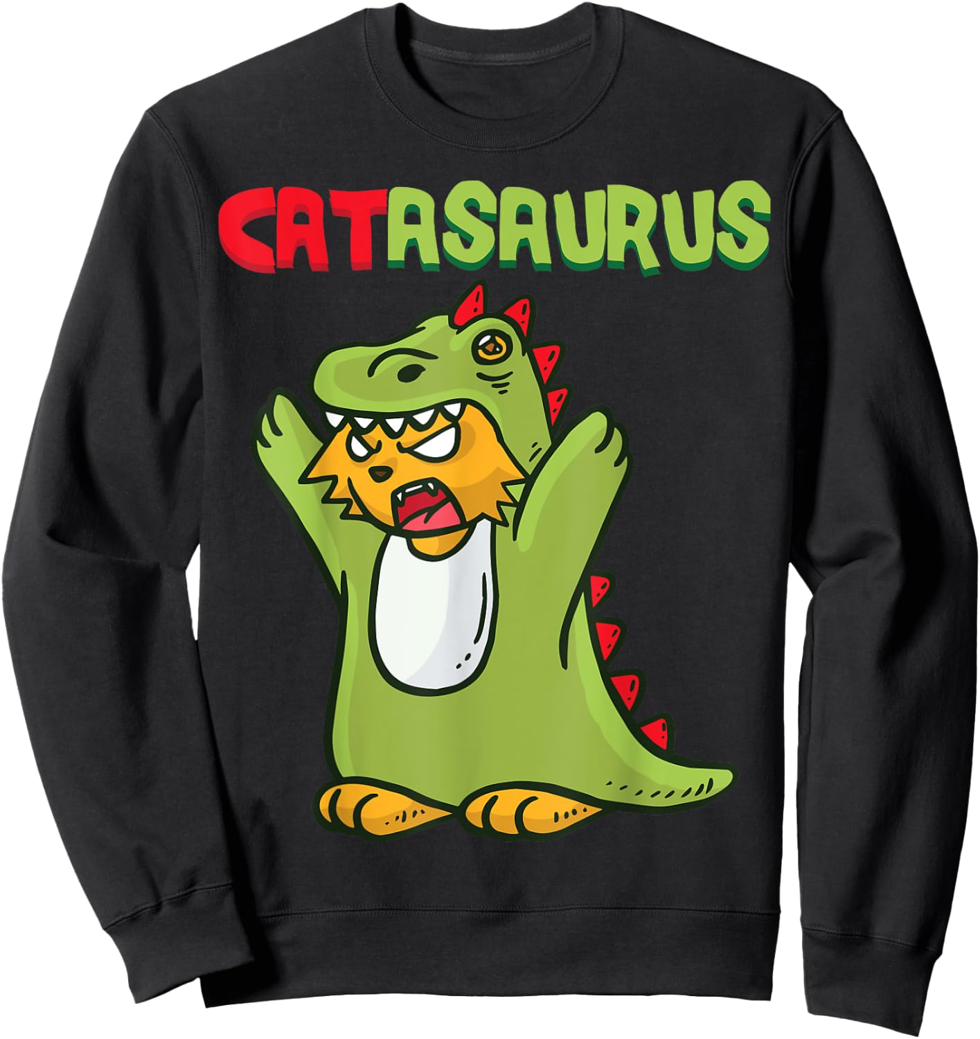 Catasaurus T-Rex Cat Dinosaur Cat Dino Kitten Halloween Women Kids Sweatshirt - Sweatshirt | Black