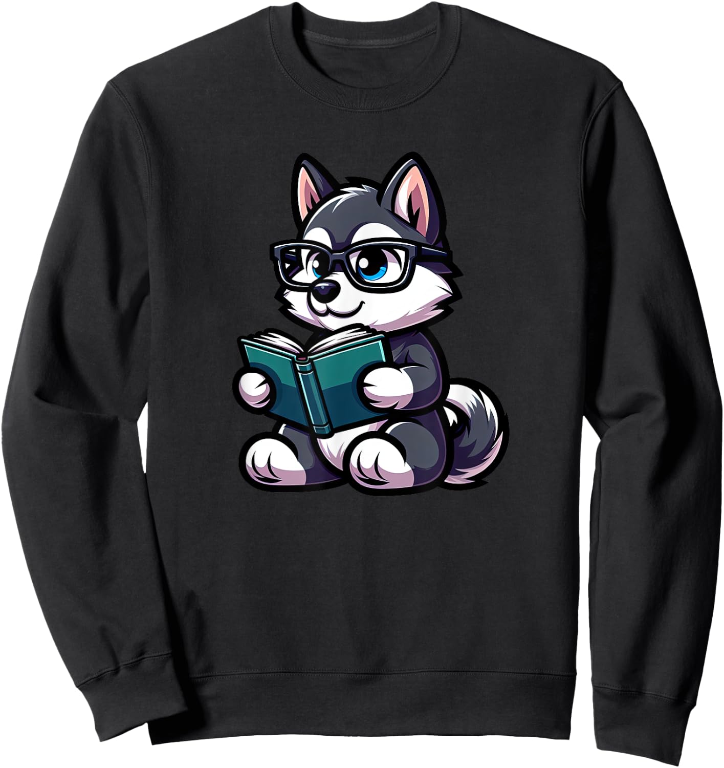 Husky Reading Funny Dog Book Lover Sweatshirt - Sweatshirt | Black