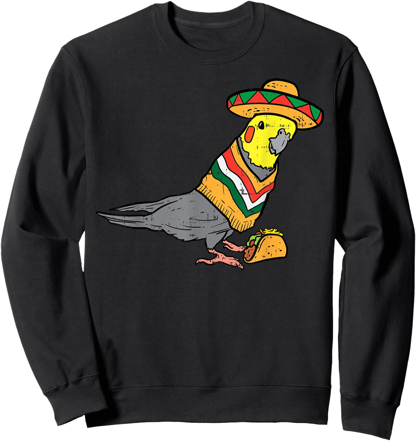 Mexican Cockatiel Bird Sombrero Taco Cute Cinco De Mayo Sweatshirt - Sweatshirt | Black