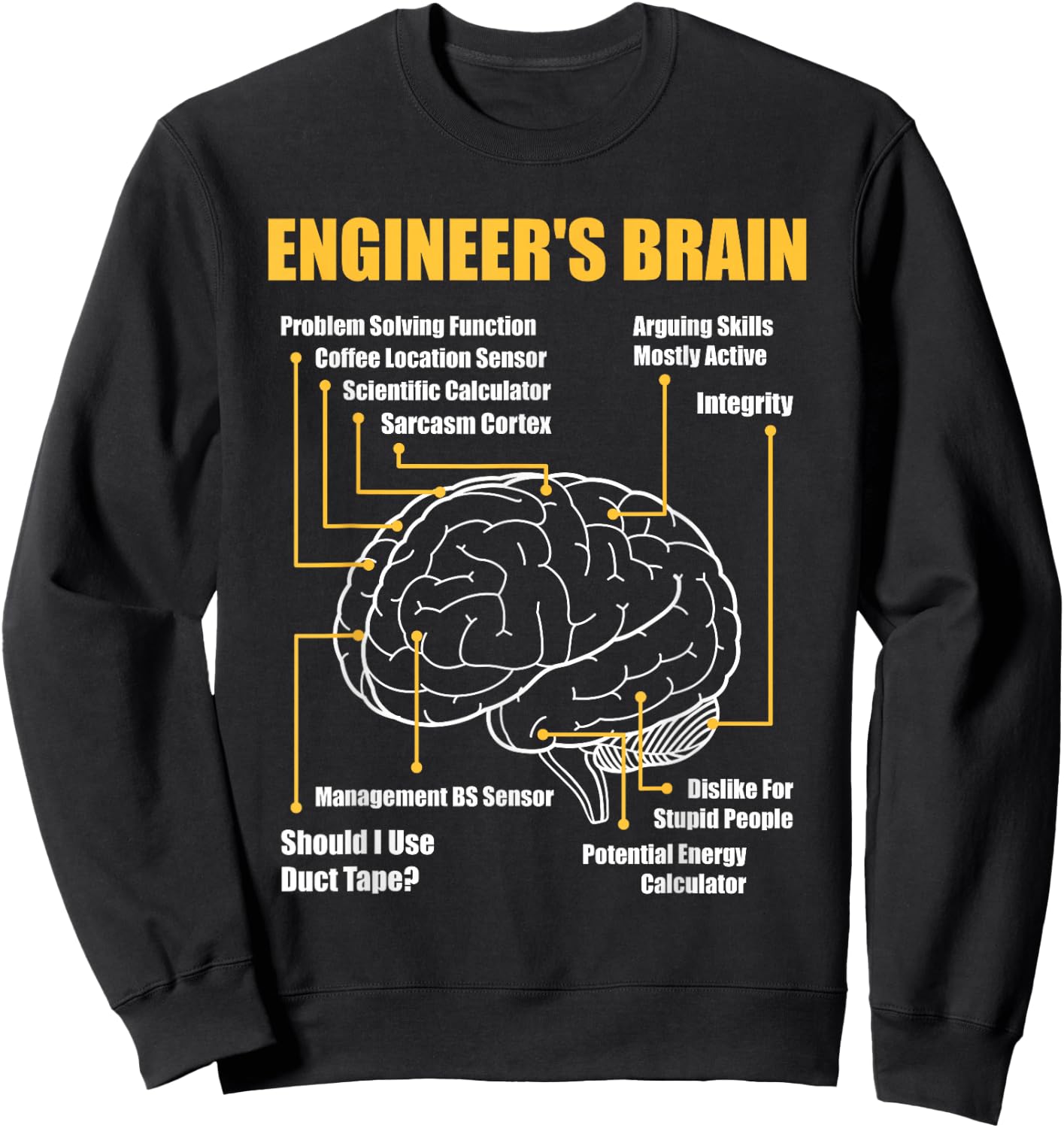 Engineer's Brain - Funny Sarcastic Engineering Gift Short Sleeve Sweatshirt - Sweatshirt | Black