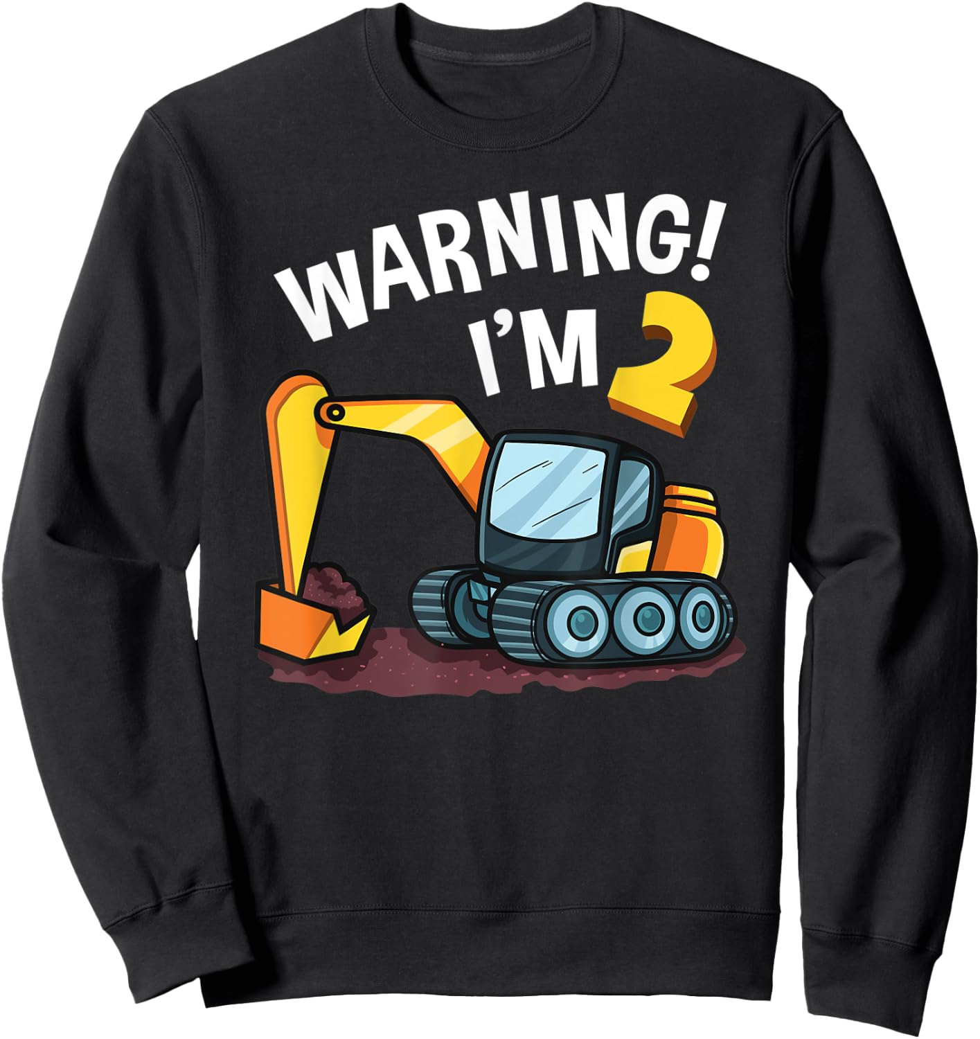 Warning I'm 2 Funny Excavator 2nd Birthday Boy Gift Kids Sweatshirt - Sweatshirt | Black