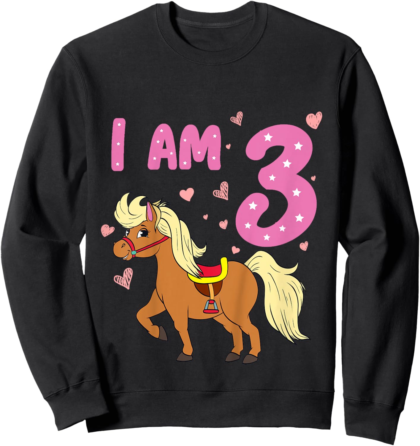 Pony Girl 3rd Birthday Horse 3 Years Old Girls Pony Birthday Sweatshirt - Sweatshirt | Black
