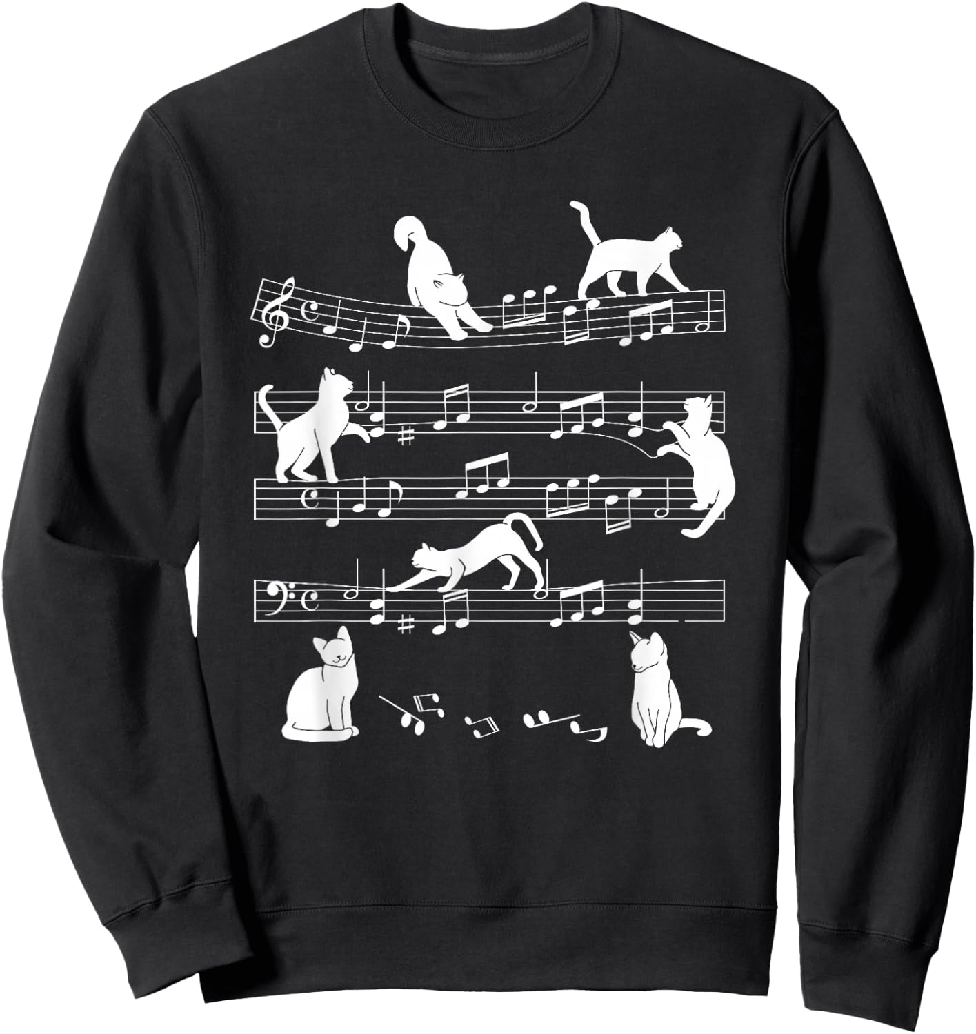 Cute Cat Kitty Playing Music Note Clef Musician Art Sweatshirt - Sweatshirt | Black