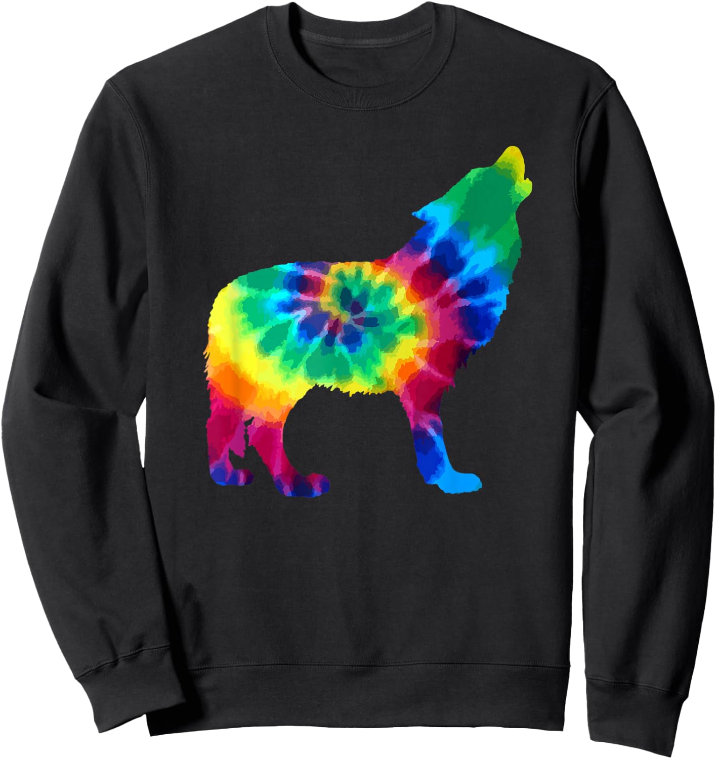 Wolf Tie Dye Vintage Hippie Dog Sweatshirt - Sweatshirt | Black