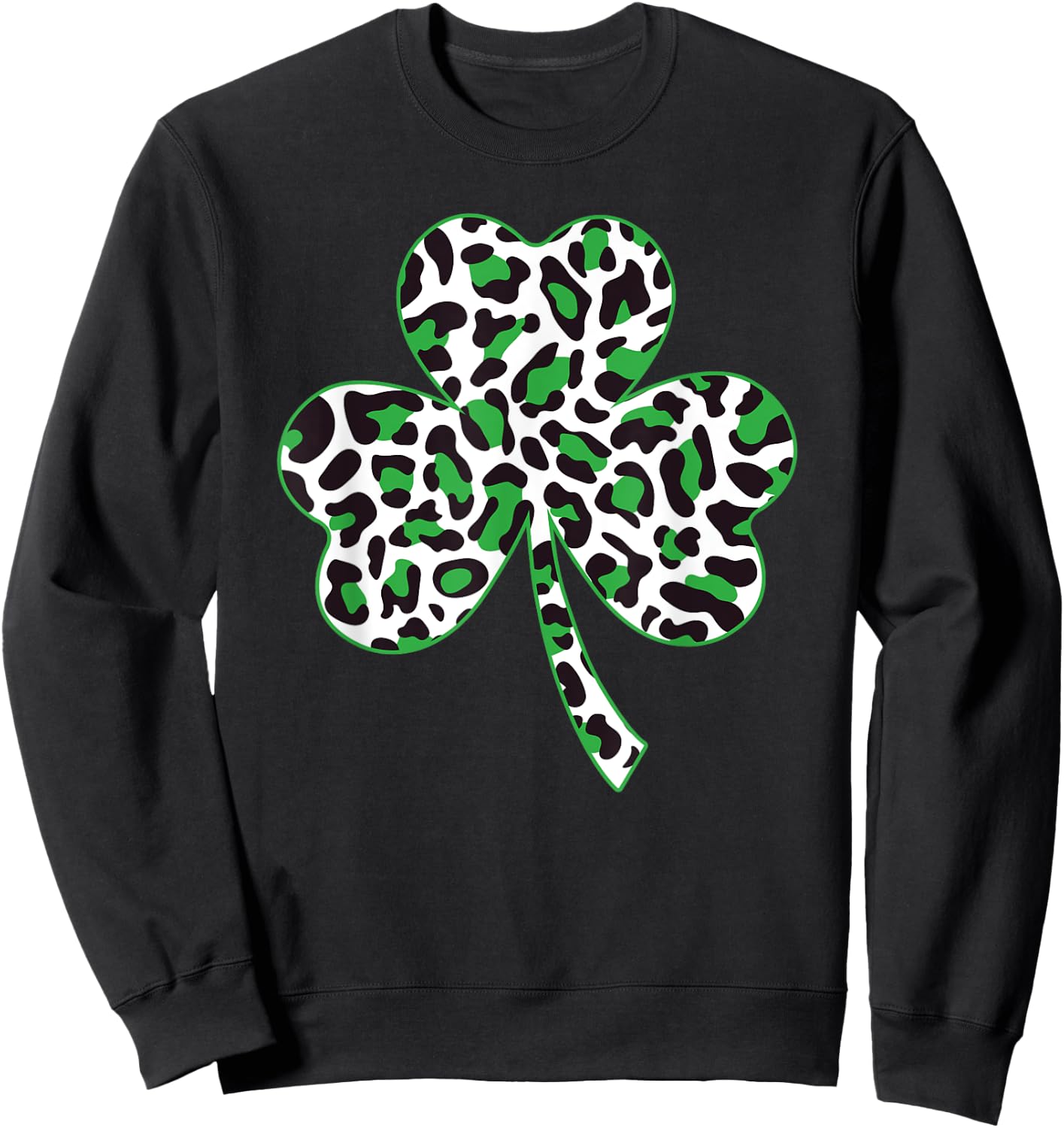 Cute Shamrock Leopard Print St Patricks Day Irish Pattern Sweatshirt - Sweatshirt | Black