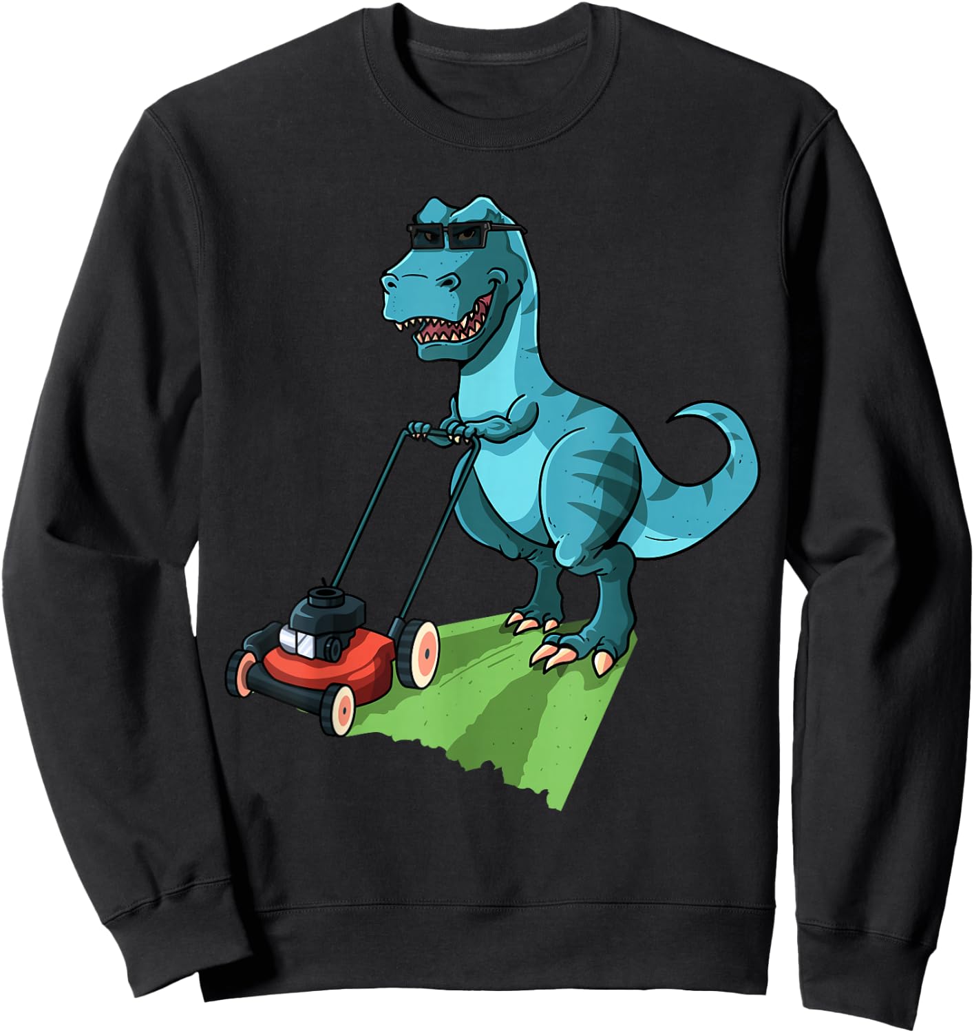 Funny Lawn Mower T-Rex Tractor Mowing Gift Kids Toddler Sweatshirt - Sweatshirt | Black