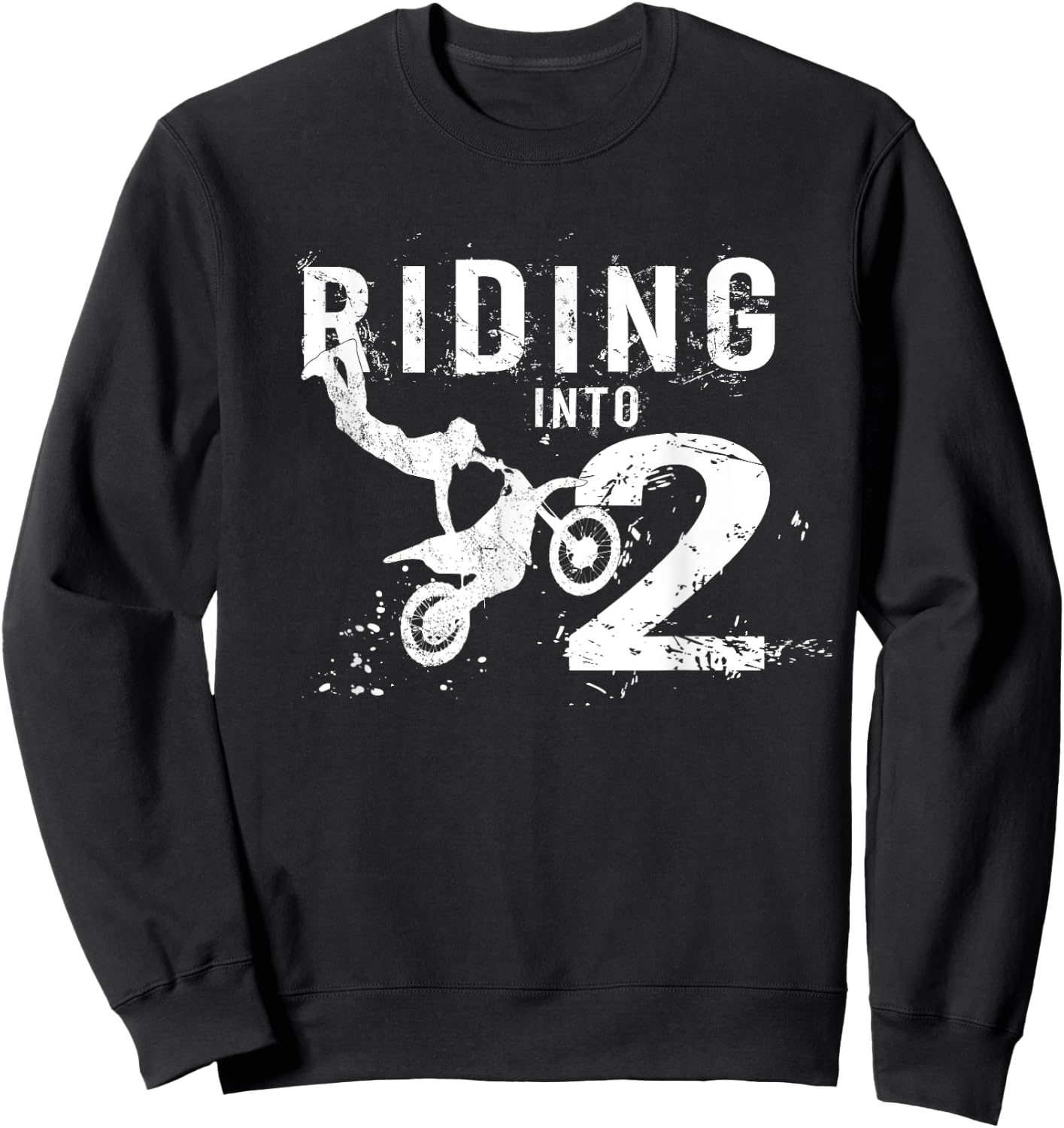 Riding Into 2 Years Old 2nd Birthday Boy Dirt Bike Party Sweatshirt - Sweatshirt | Black