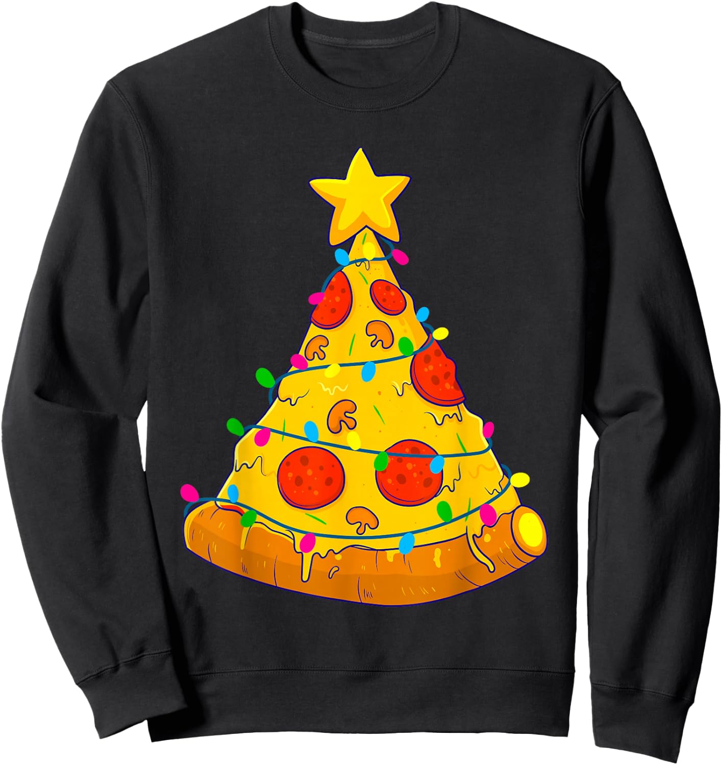 Pizza Christmas Tree Lights Xmas Gamer Gifts Men Kids Boys Sweatshirt - Sweatshirt | Black