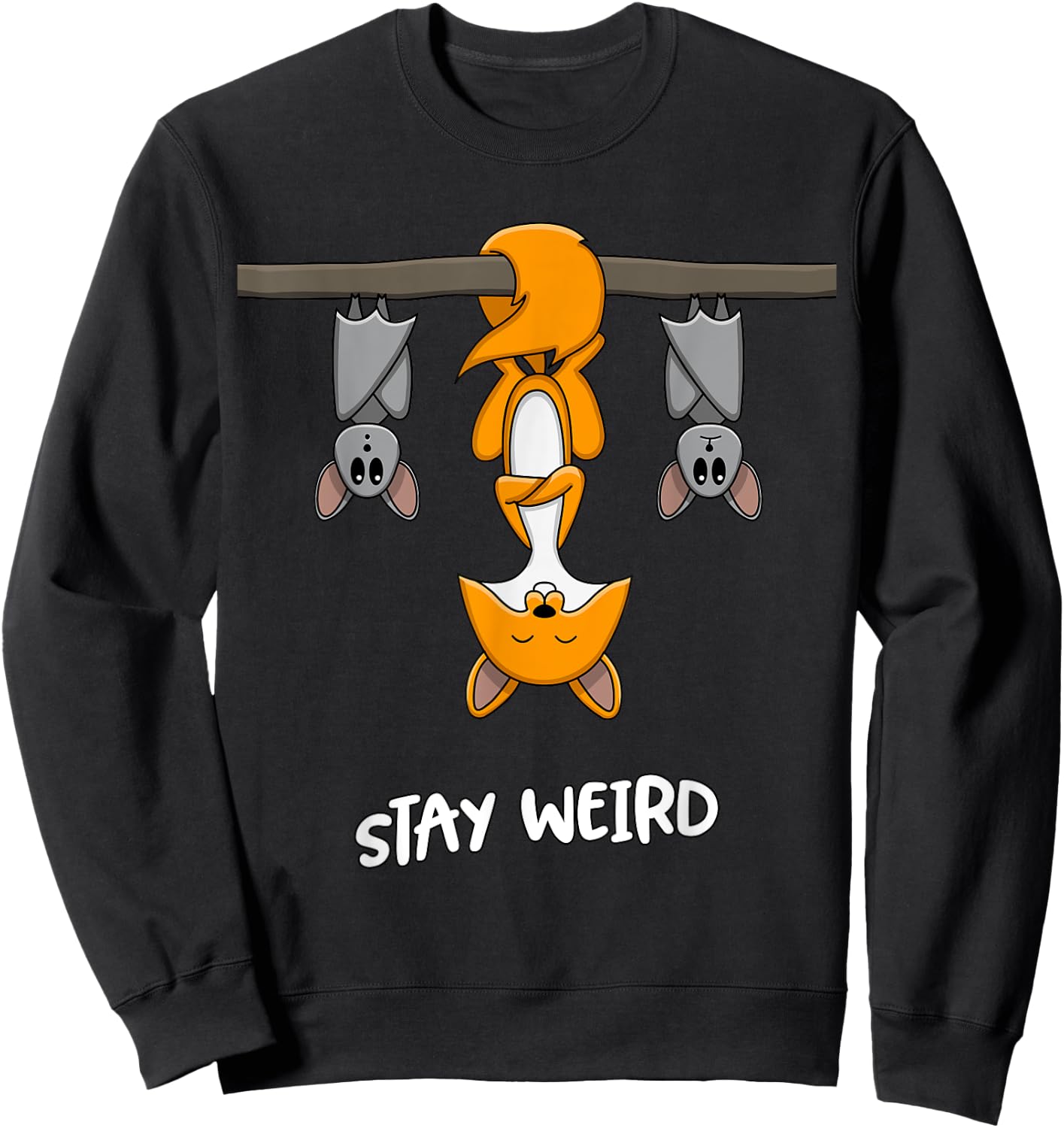 Stay Weird Quote Funny Fox Bats Animal Lovers Emo E-Girl Sweatshirt - Sweatshirt | Black