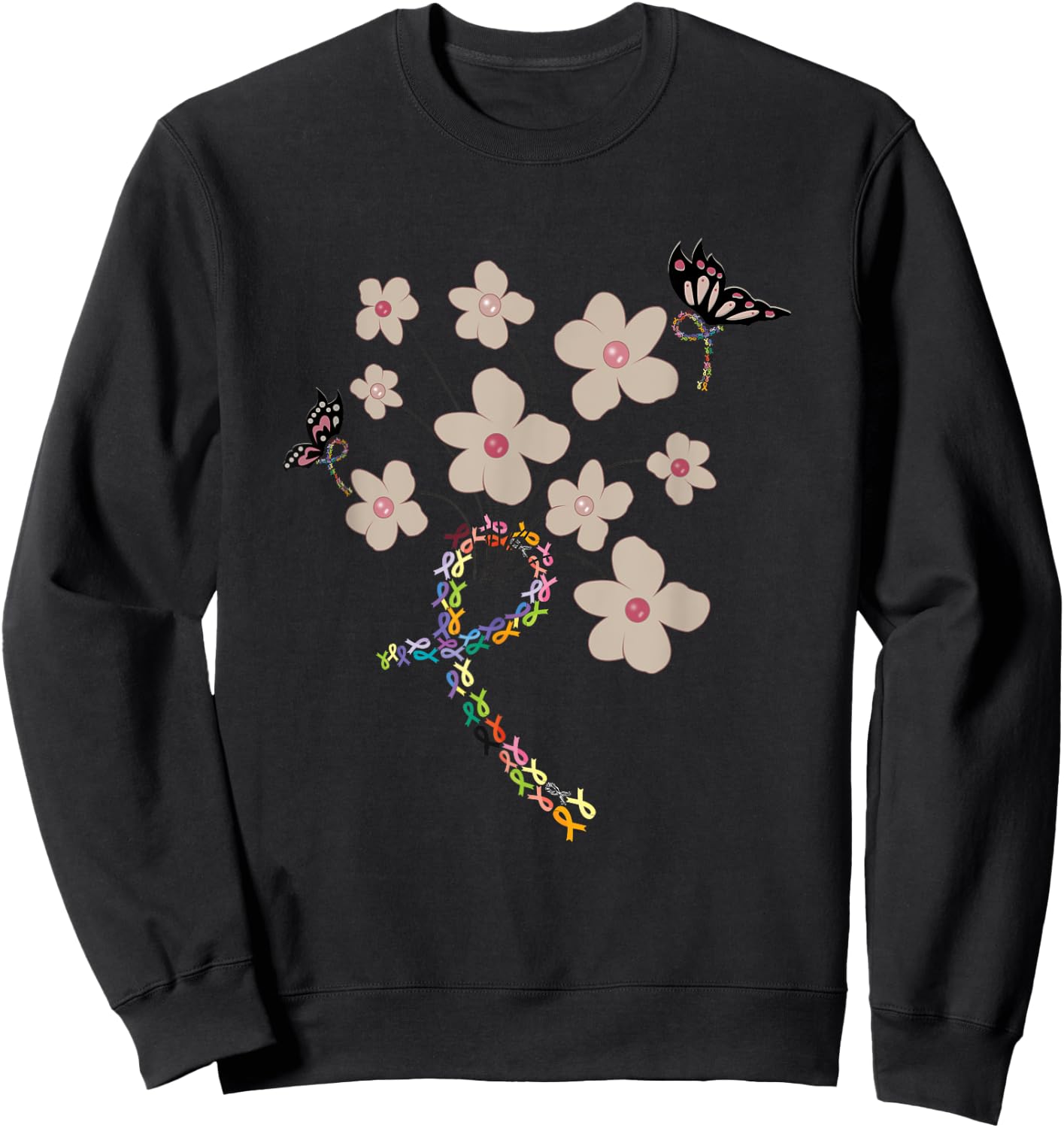 All Cancer Matters Awareness All Ribbons Butterfly Sweatshirt - Sweatshirt | Black