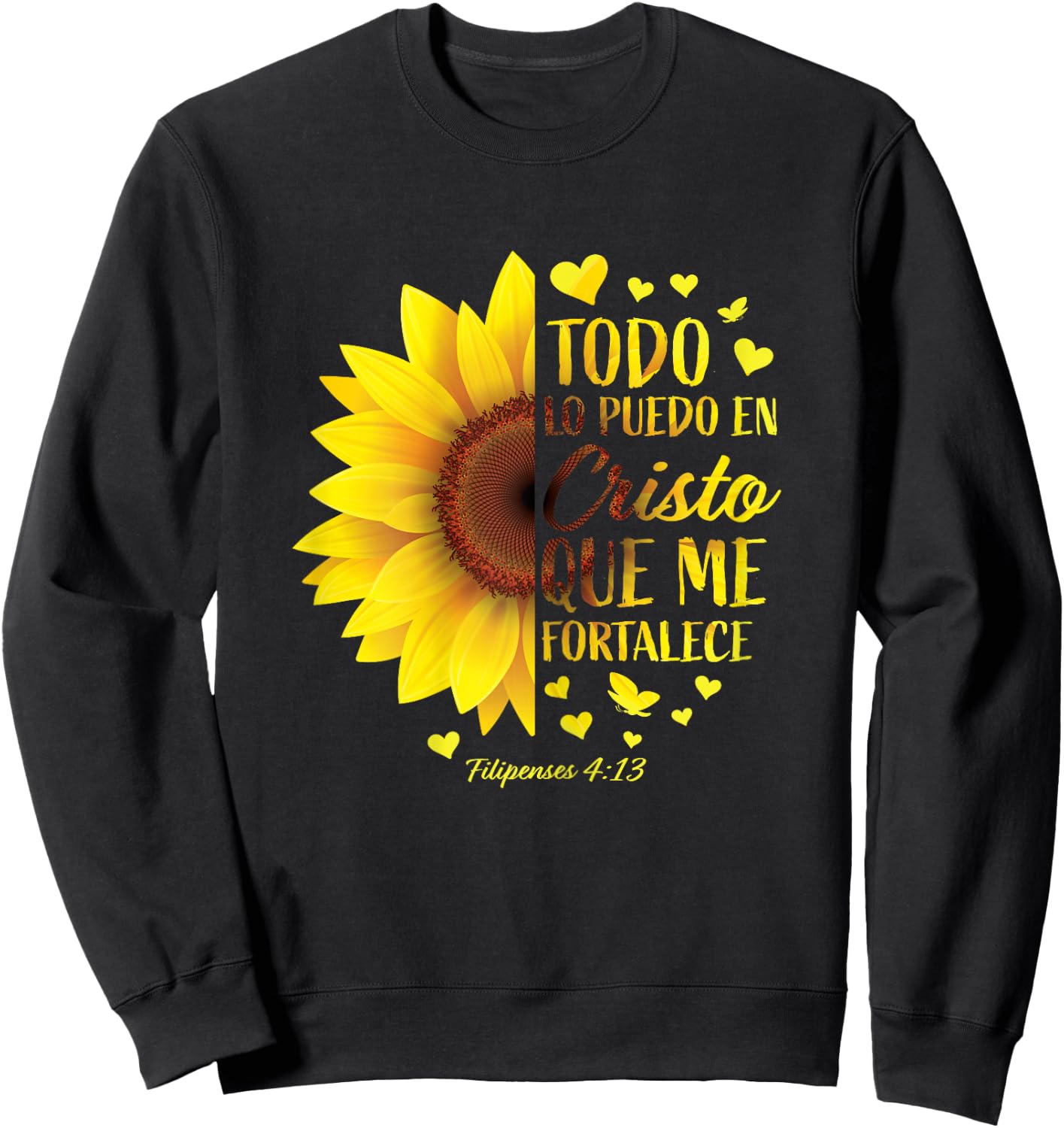 Christian Gift Spanish Women Religious Bible Verse Sunflower Sweatshirt - Sweatshirt | Black