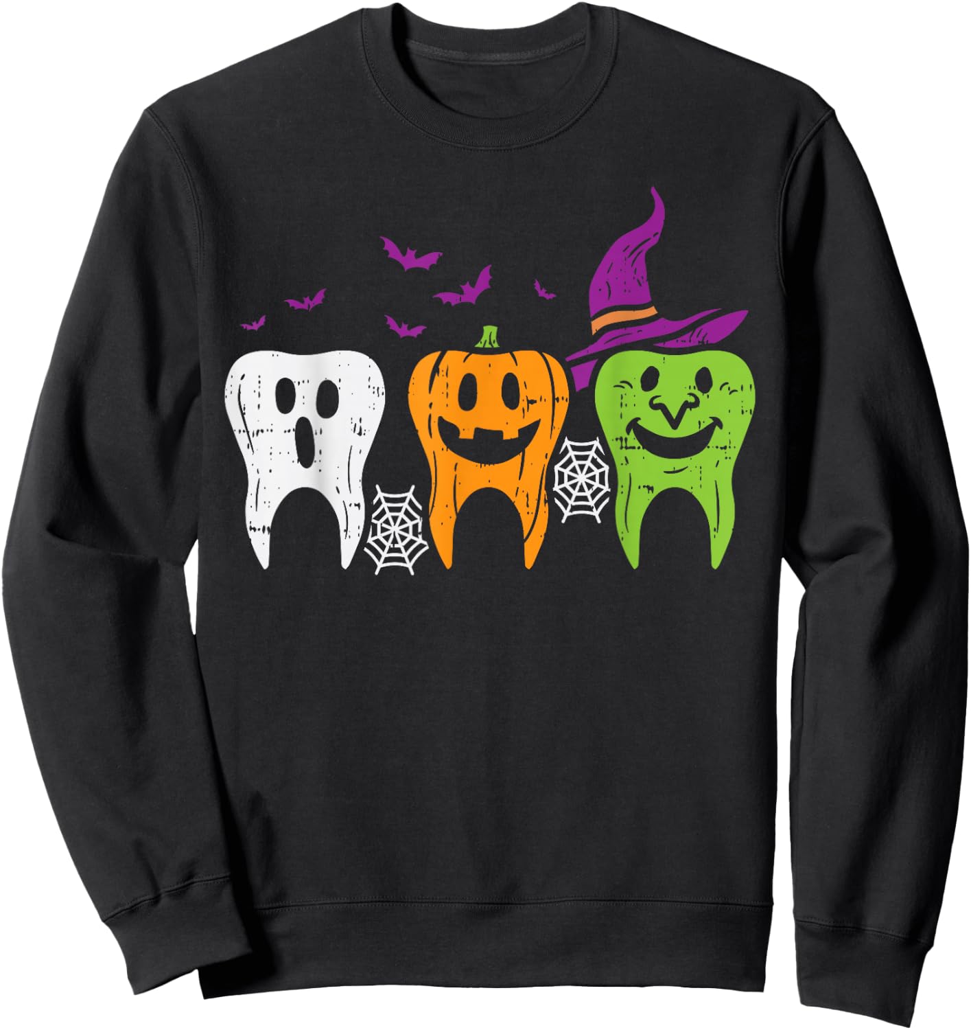 Teeth Ghost Pumpkin Witch Cute Dental Halloween Dentist Gift Sweatshirt - Sweatshirt | Black