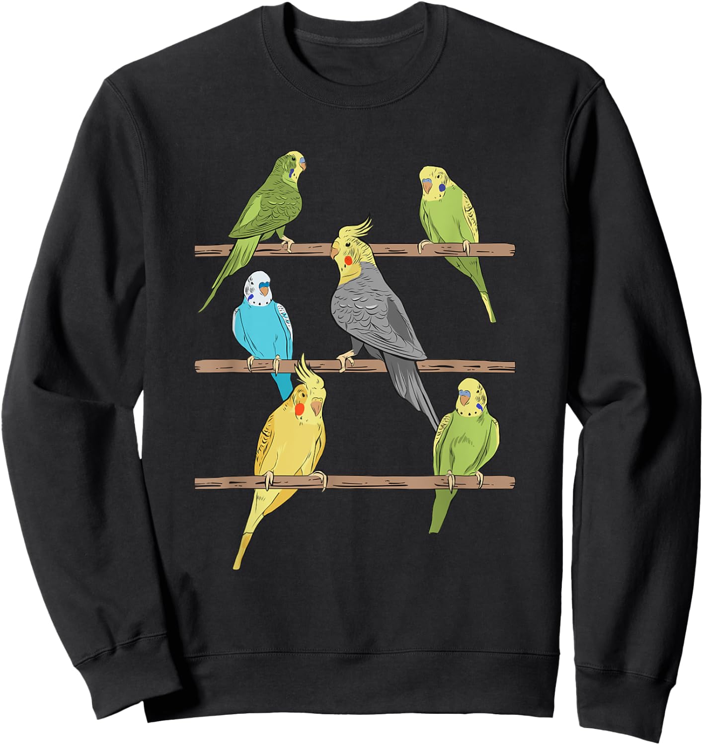 Budgie and Cockatiels on Poles Budgie Sweatshirt - Sweatshirt | Black