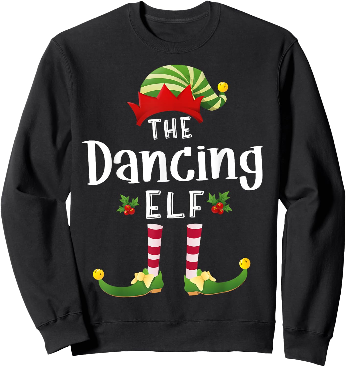 Dancing Christmas Elf Matching Pajama X-Mas Party Sweatshirt - Sweatshirt | Black