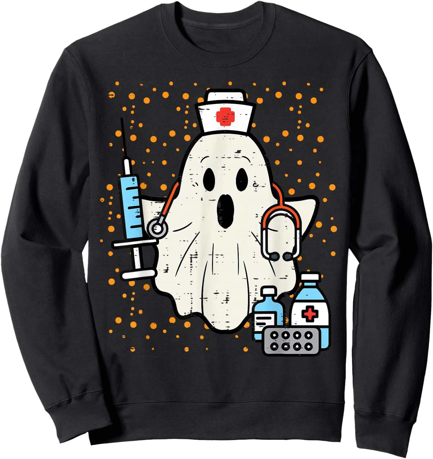 Halloween Nurse Ghost Boo Nursing Scrub Top Costume Women Sweatshirt - Sweatshirt | Black