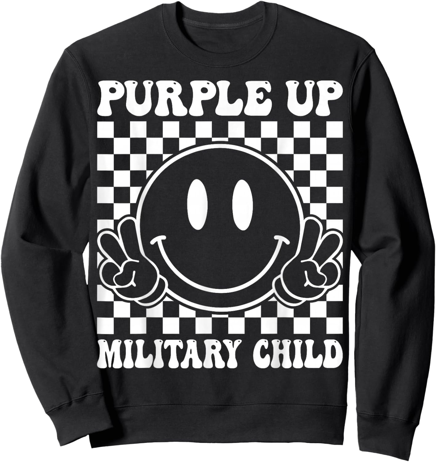 Purple Up for Military Kids Groovy Military Child Month Sweatshirt - Sweatshirt | Black