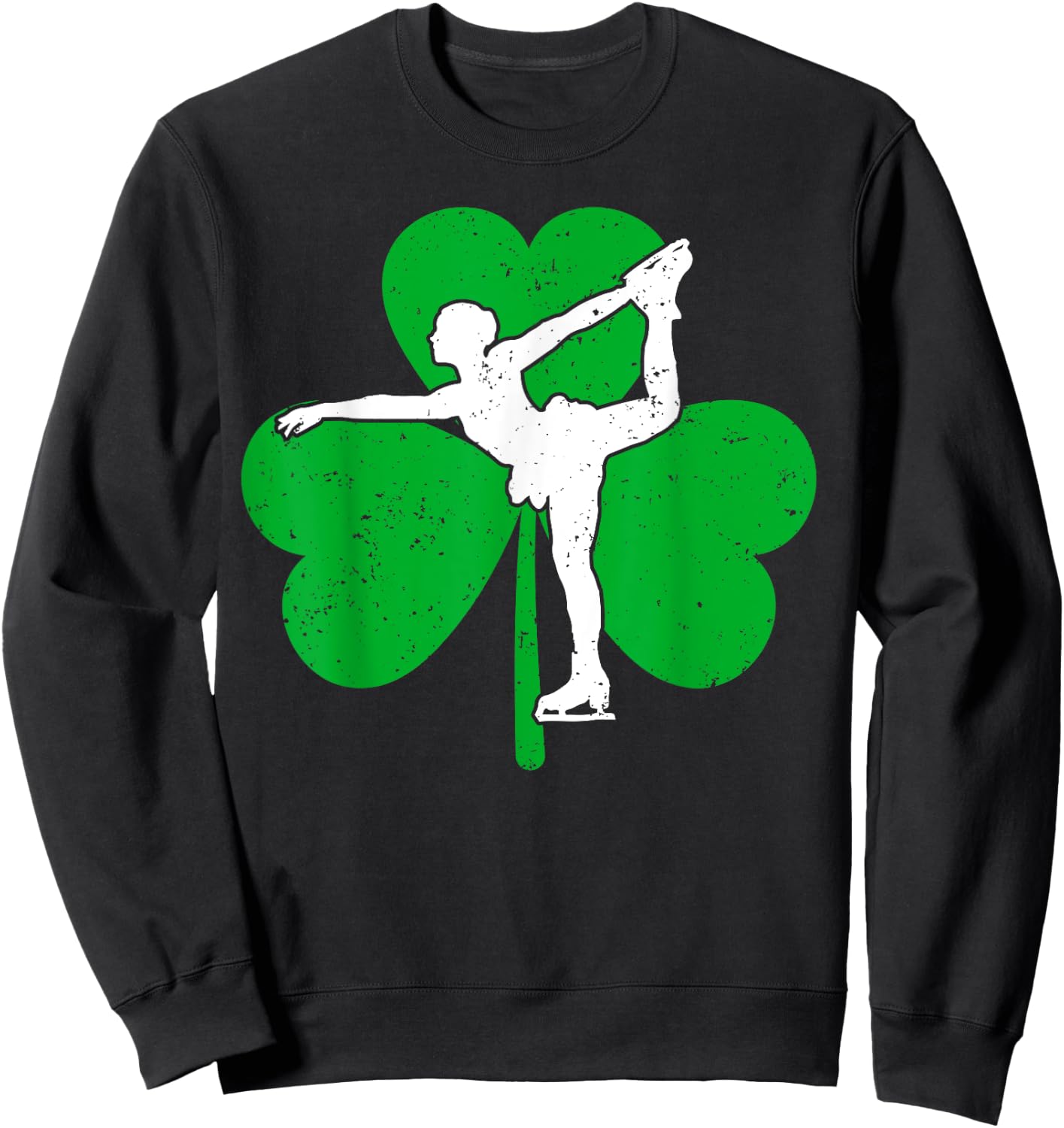 Skater Girl Shamrock Irish Ice Skating St. Patrick's Day Sweatshirt - Sweatshirt | Black