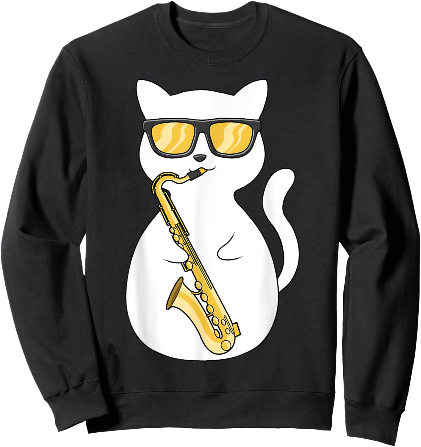 Saxophone Player Cat Lover Saxophonist Moon Jazz Musician Women Kids Sweatshirt - Sweatshirt | Black