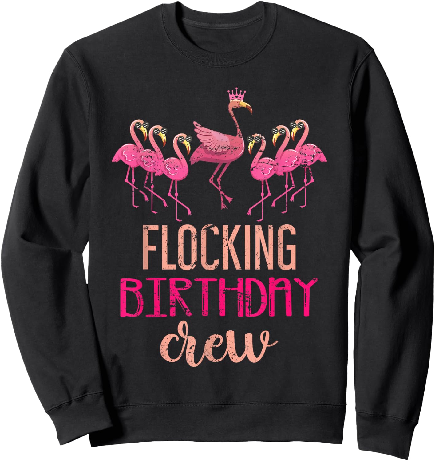 Flocking Birthday Crew Flamingo Sweatshirt - Sweatshirt | Black