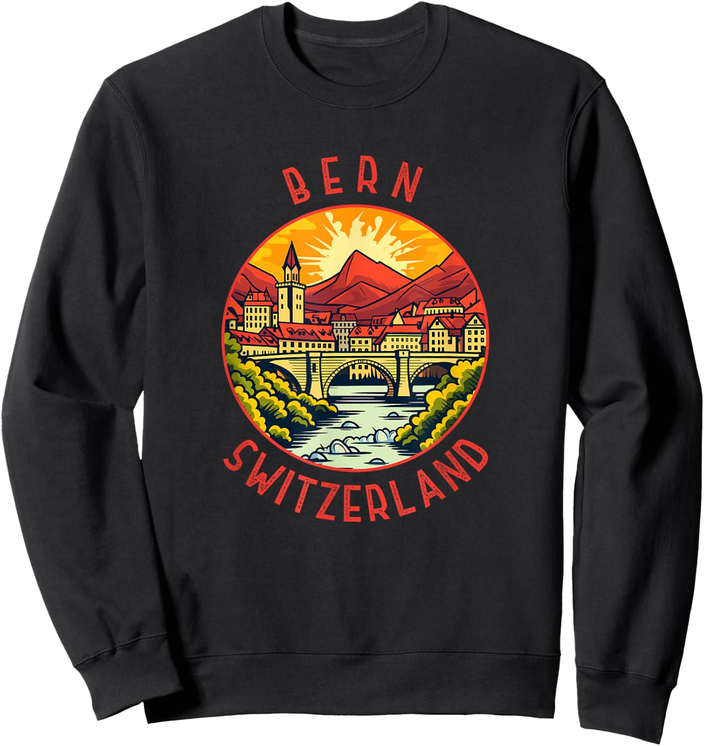 Bern Switzerland Retro Distressed Circle Sweatshirt - Sweatshirt | Black