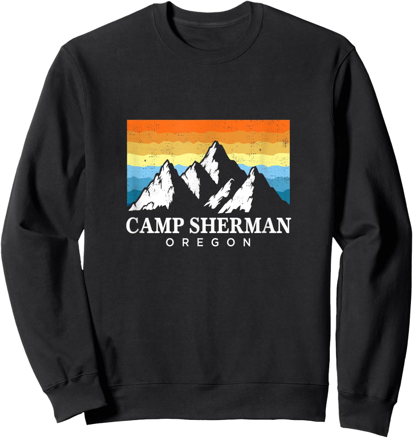 Vintage Camp Sherman, Oregon Mountain Hiking Souvenir Print Sweatshirt - Sweatshirt | Black