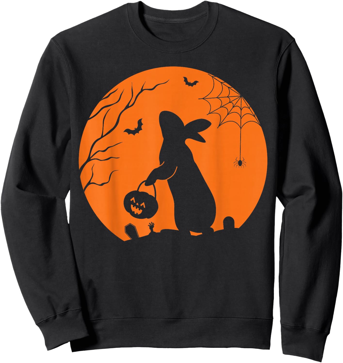 Rabbit Halloween Design Rabbit with Pumpkin Bunny Halloween Sweatshirt - Sweatshirt | Black