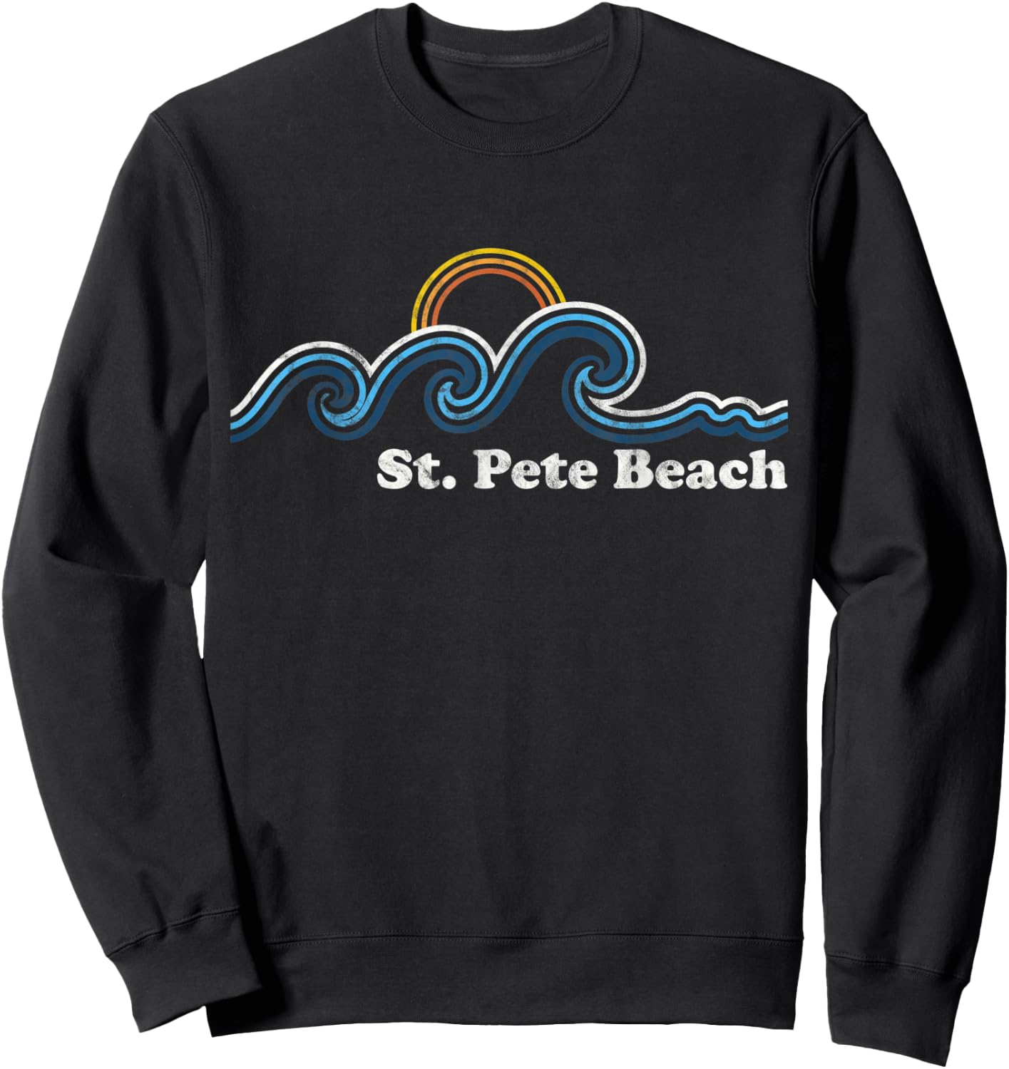 St. Pete Beach Florida FL Sufing Waves Sunset Beach Vintage Sweatshirt - Sweatshirt | Black