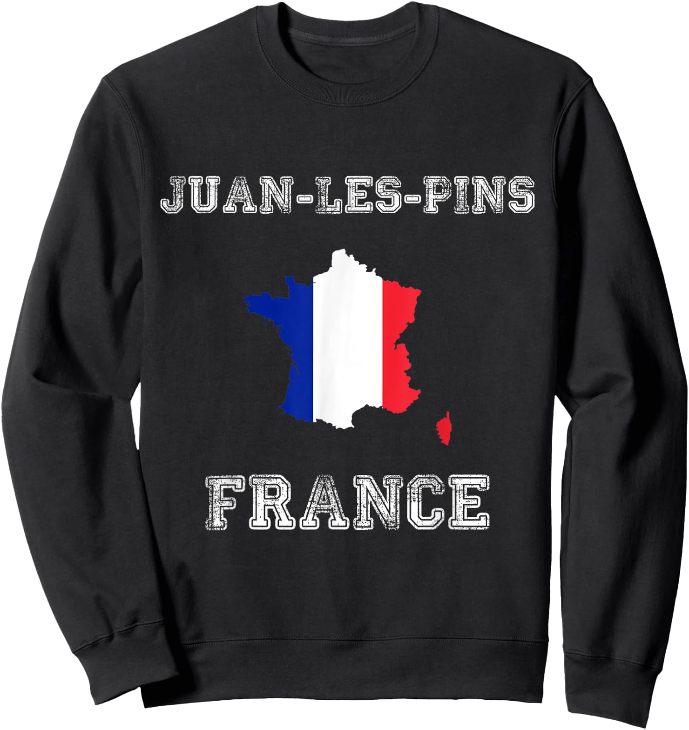Retro Juan-les-Pins France Distressed France Flag Sweatshirt - Sweatshirt | Black