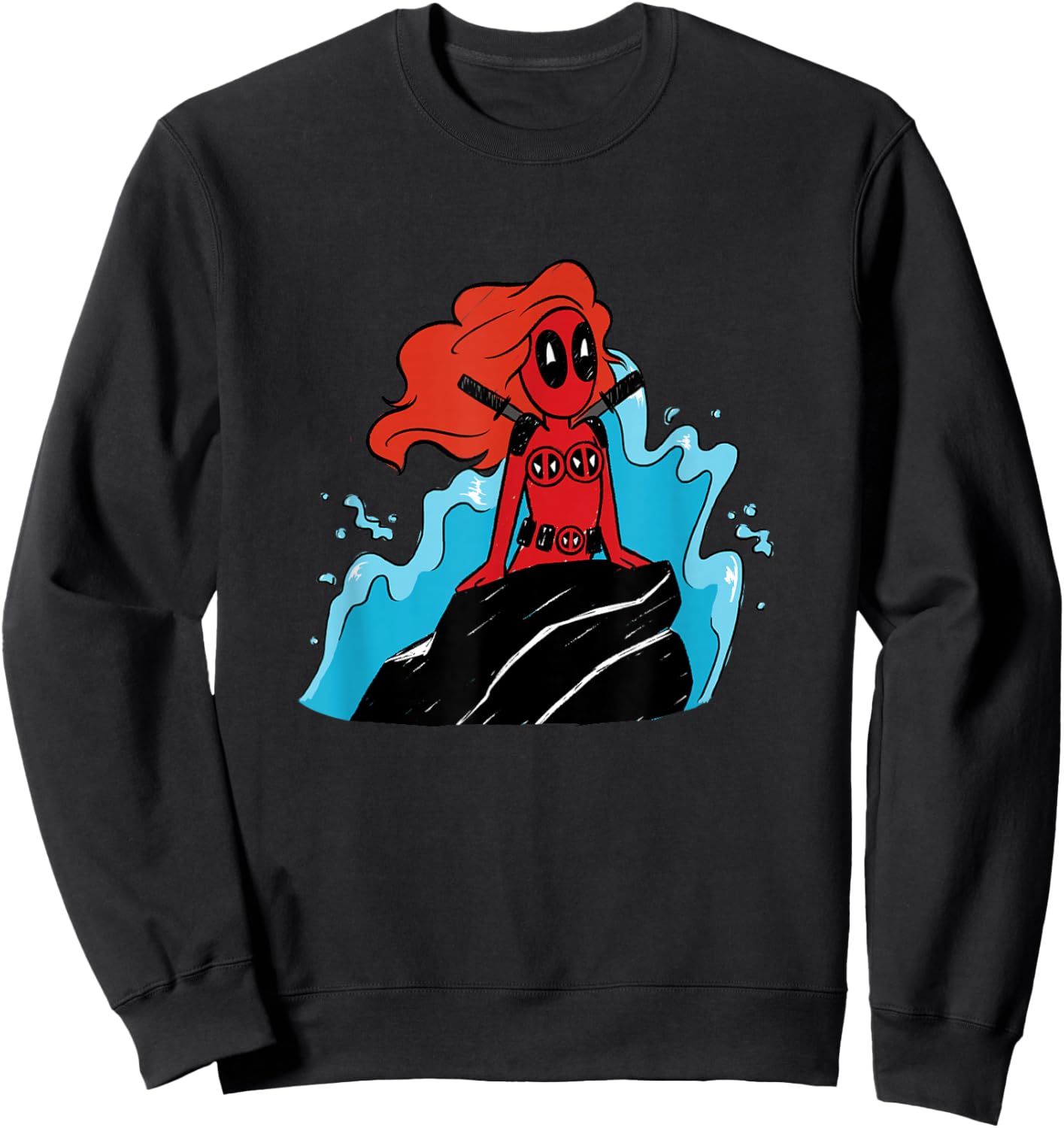 Marvel Deadpool & Wolverine Ariel The Little Mermaid Funny Sweatshirt - Sweatshirt | Black