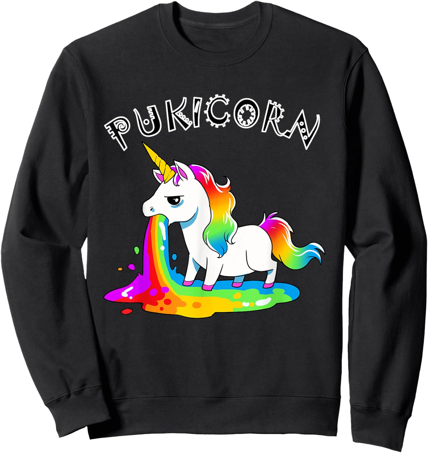Funny Pukicorn Puke Unicorn Hurl Barf Unicorns Rainbow Vomit Sweatshirt - Sweatshirt | Black