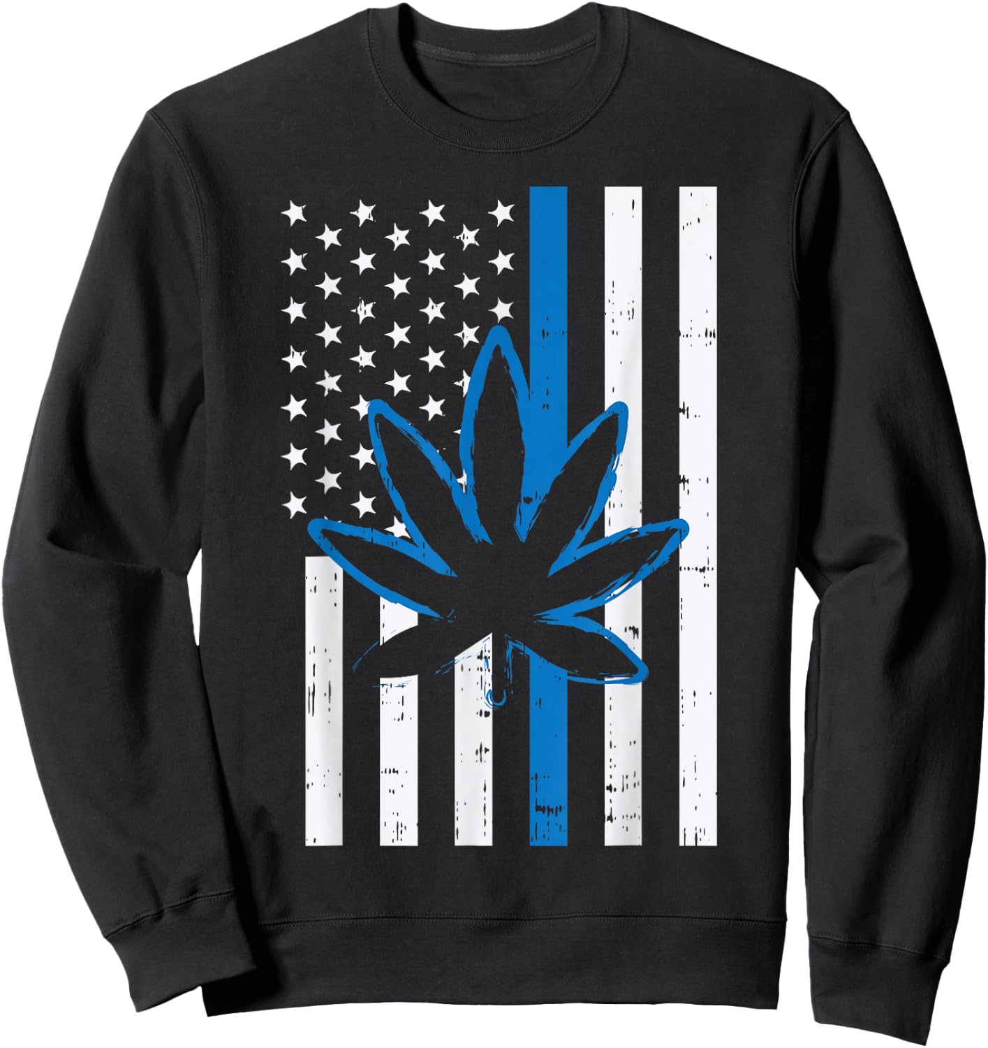 Weed Cannabis Flag Thin Blue Line Police Cop 420 Stoner Gift Sweatshirt - Sweatshirt | Black