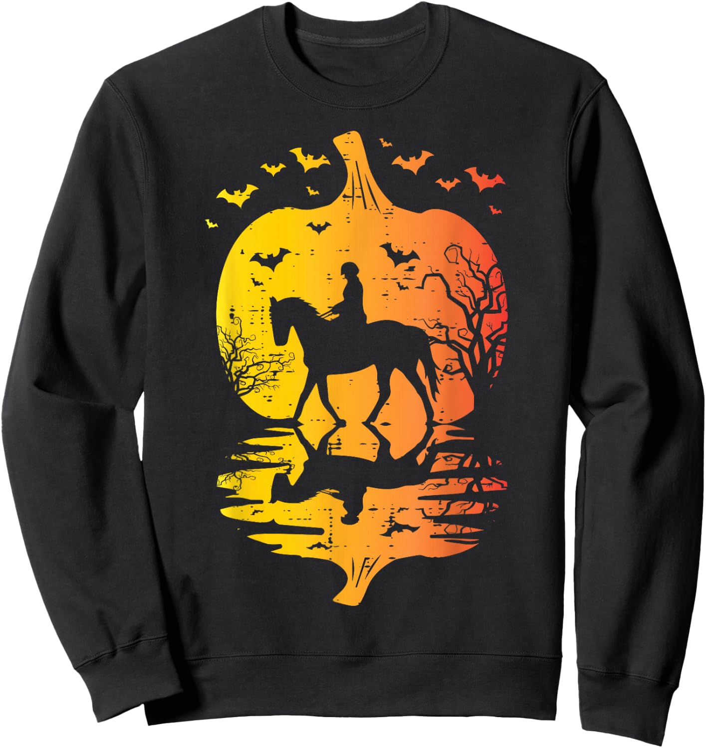 Halloween Horse Silhouette Pumpkin Vintage Costume Women Men Sweatshirt - Sweatshirt | Black