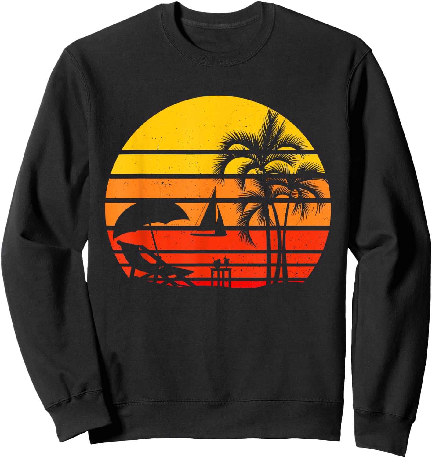 Retro Vintage Beach Sunset Palm Tree Tropical Beach Sweatshirt - Sweatshirt | Black