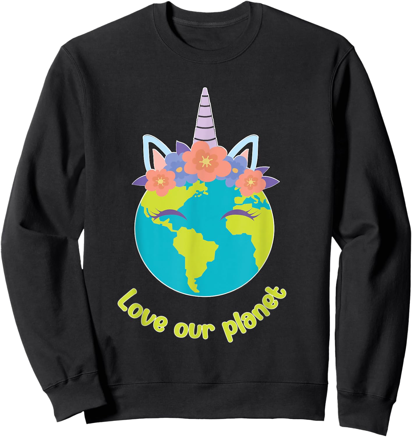 Boys Girl Earth Day 2025 Toddler Kids Unicorn Face Sweatshirt - Sweatshirt | Black