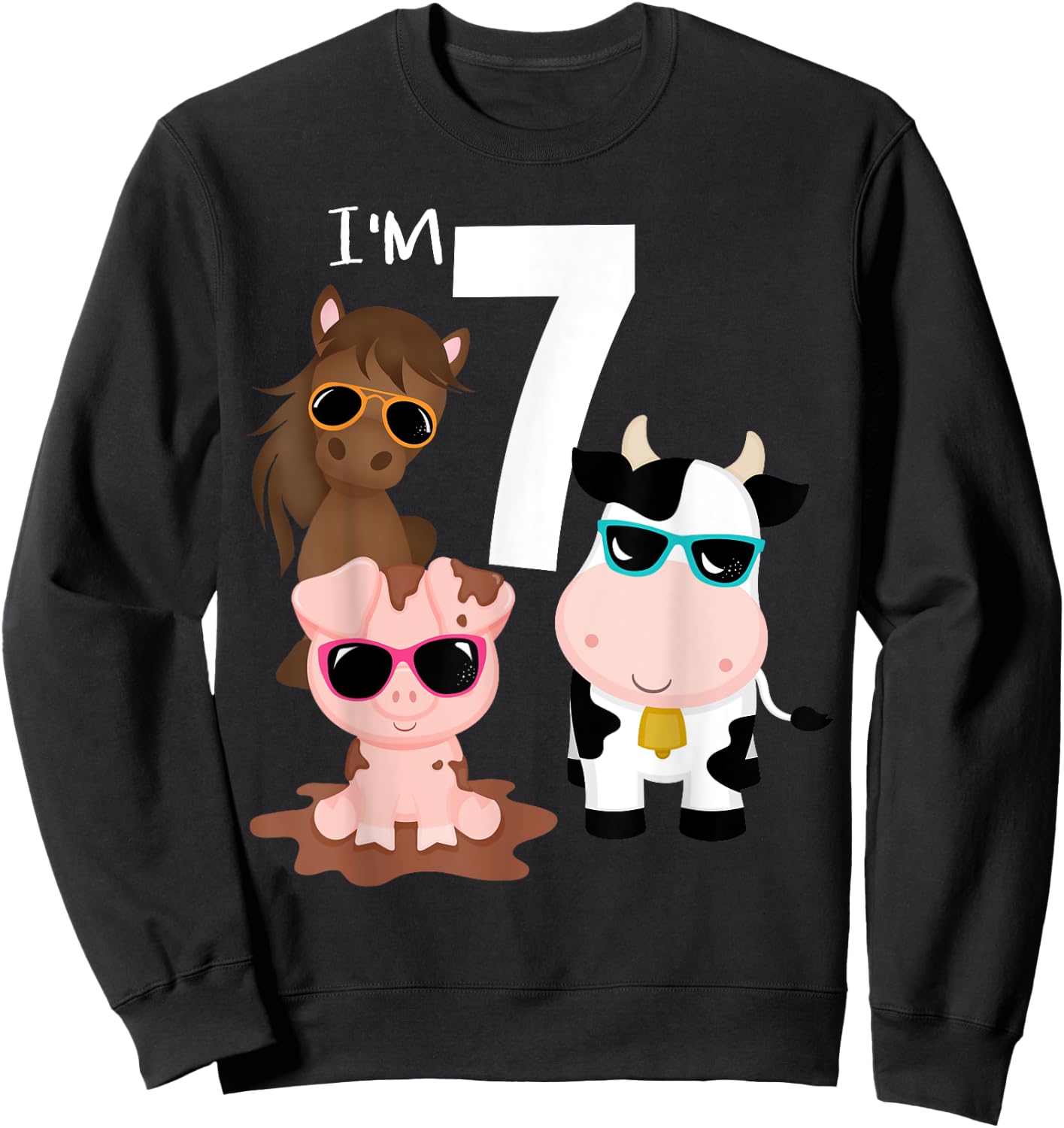 Cool Farm Animals 7th Birthday Party 7 Year Old Toddler Sweatshirt - Sweatshirt | Black