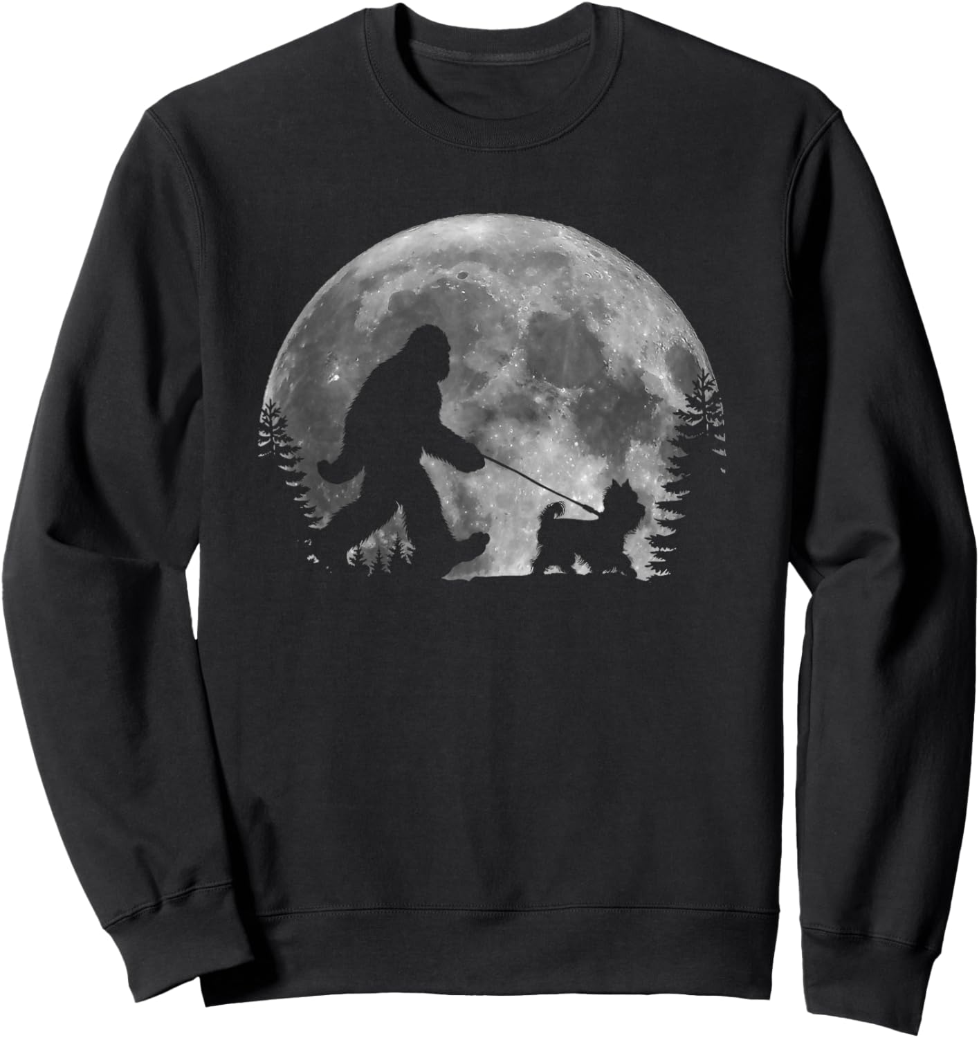 Bigfoot Walking a Dog Funny Yorkie Lovers Moon Halloween Women Kids Sweatshirt - Sweatshirt | Black