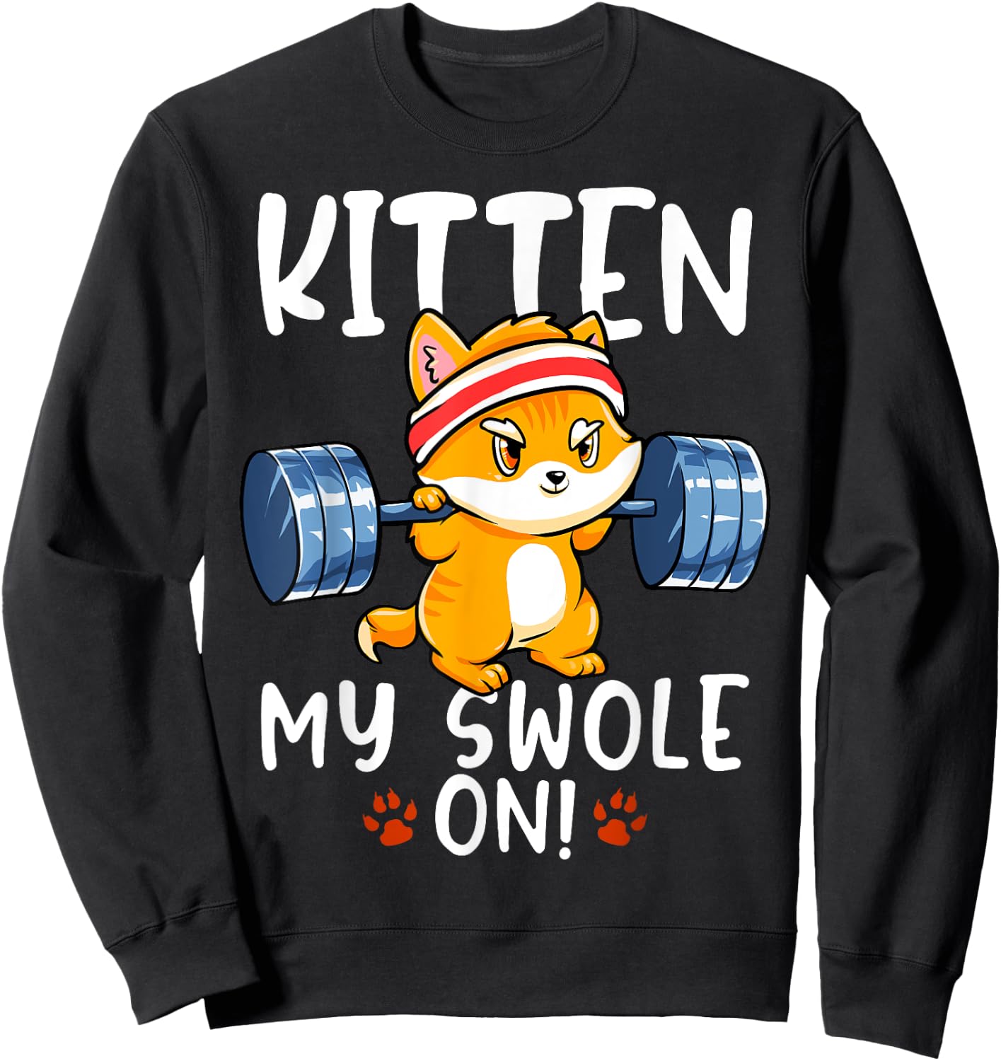 Kitten My Swole On Cat Workout Kitty Gym Exercise Women Girls Kids Sweatshirt - Sweatshirt | Black