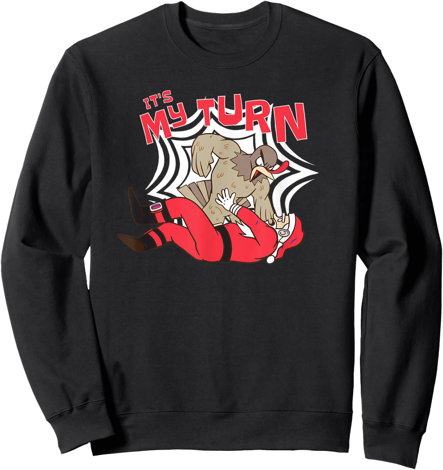 Thanksgiving Turkey Cartoon Beating Up Santa Claus - Funny Sweatshirt - Sweatshirt | Black