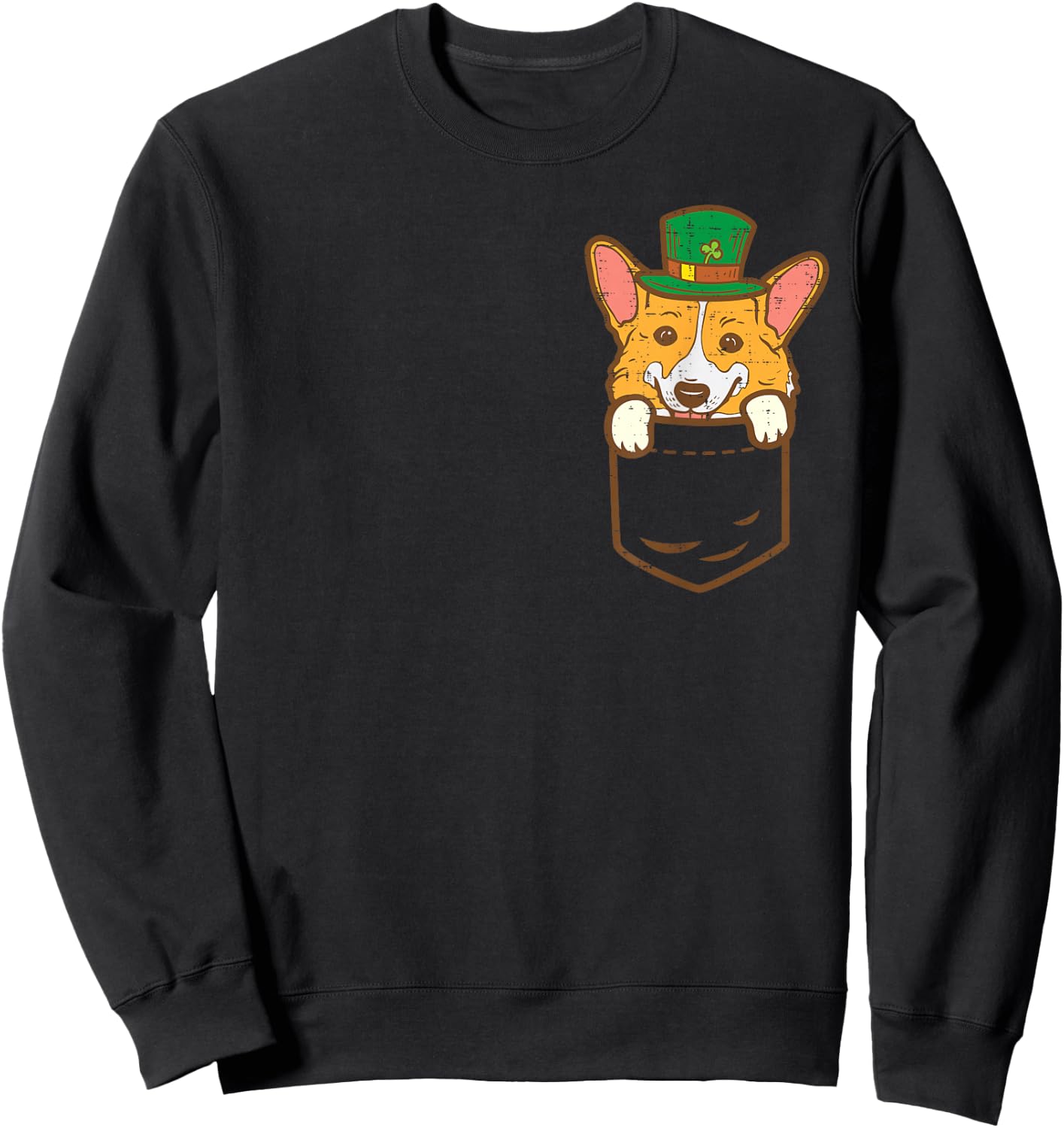 Leprechaun Welsh Corgi Pocket St Patricks Day Pet Dog Gift Sweatshirt - Sweatshirt | Black
