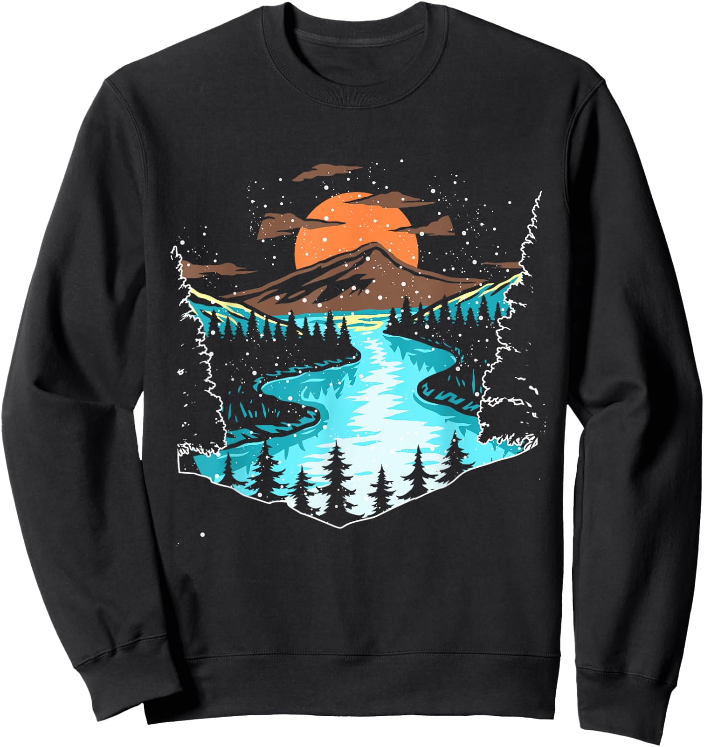 Wildlife Mountain River Outdoor Nature Full Moon Tree Forest Sweatshirt - Sweatshirt | Black