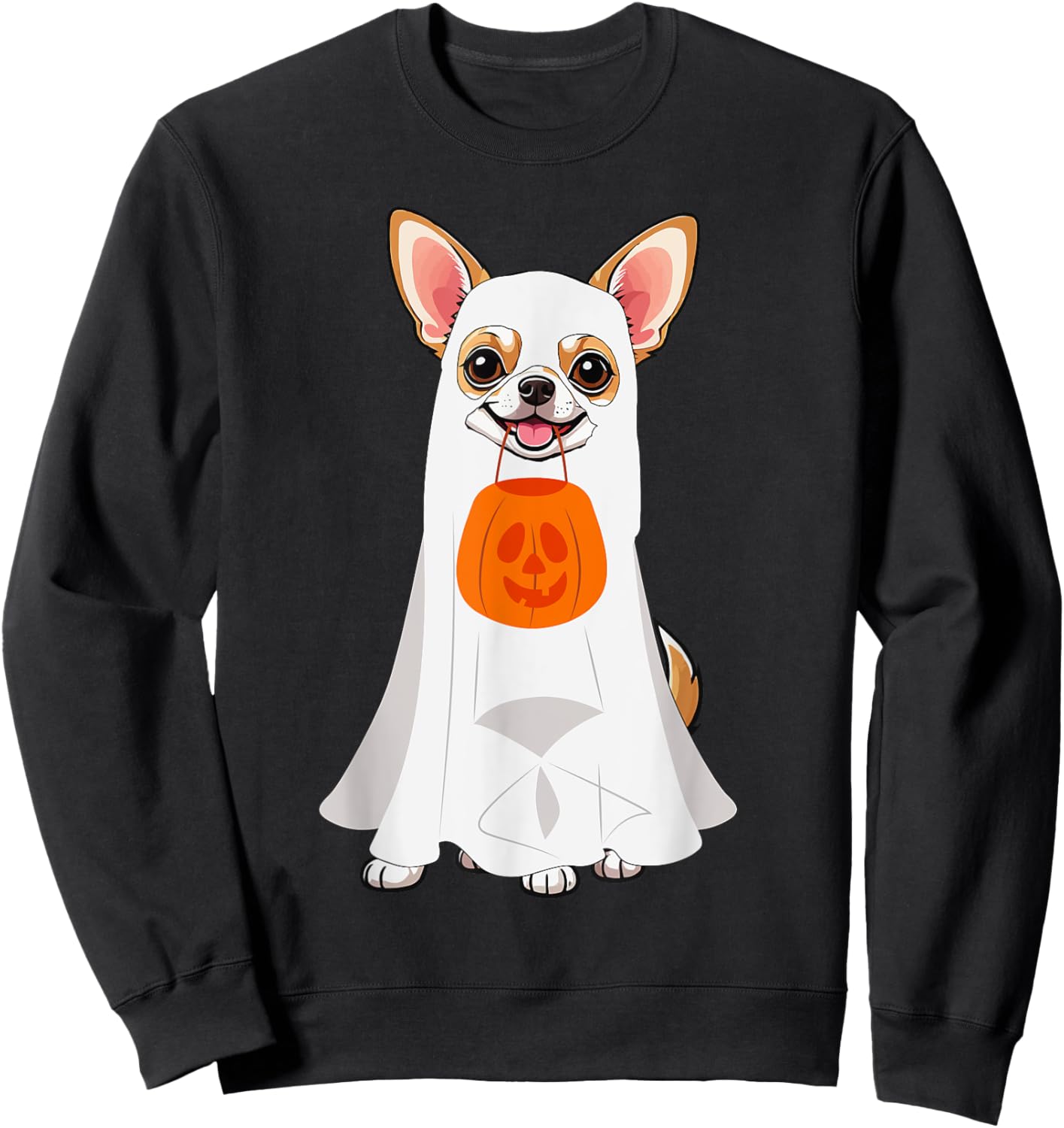 Chihuahua Ghost Pumpkin Halloween Fall Dog Lover Women Men Sweatshirt - Sweatshirt | Black