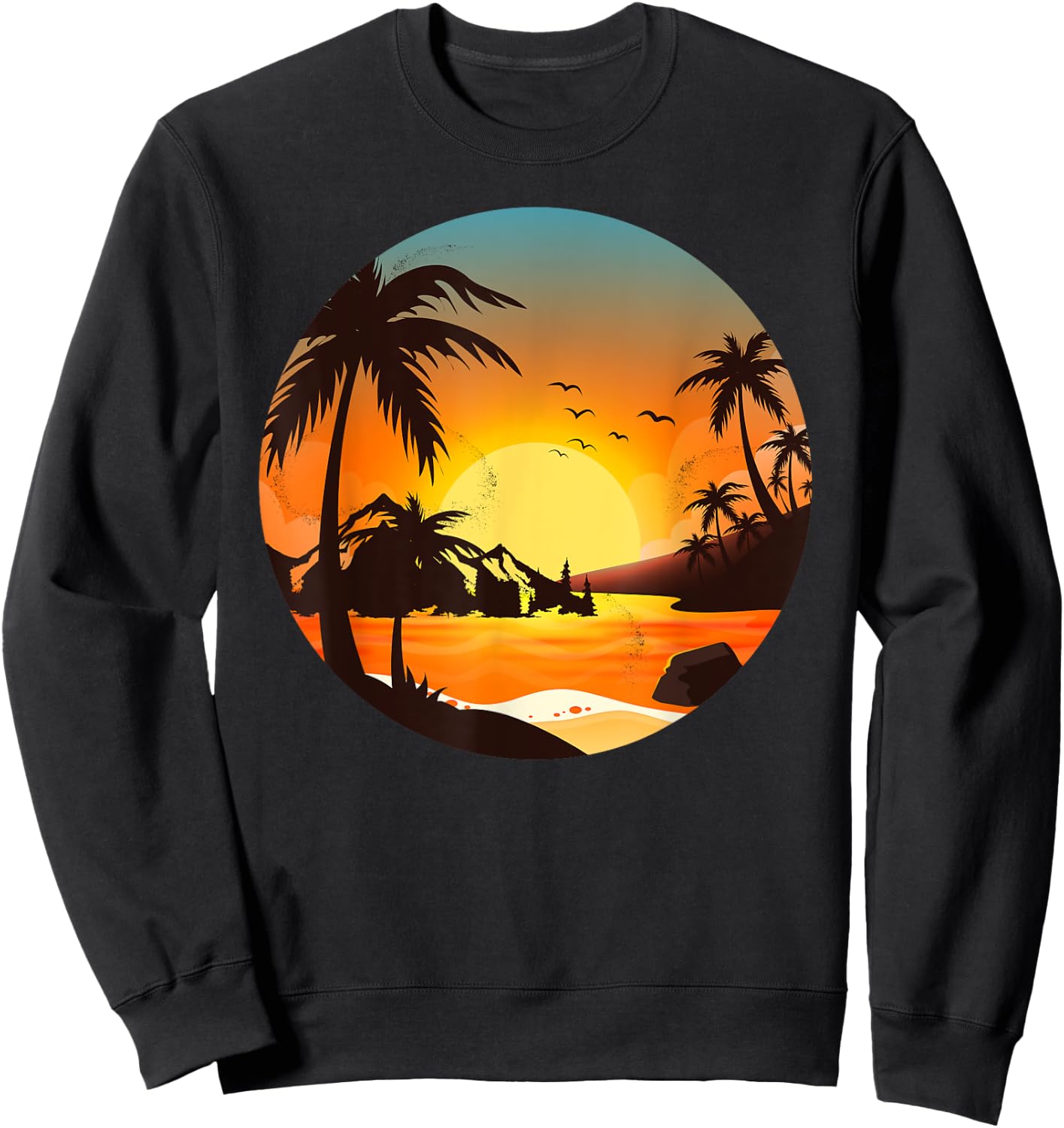 Tropical Sunset Mountains Beach Vacation Palm Trees Forest Women Girls Kids Sweatshirt - Sweatshirt | Black