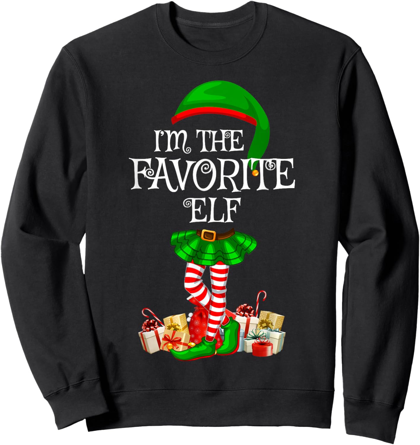 Matching Family Women Girls I'm The Favorite Elf Christmas Sweatshirt - Sweatshirt | Black