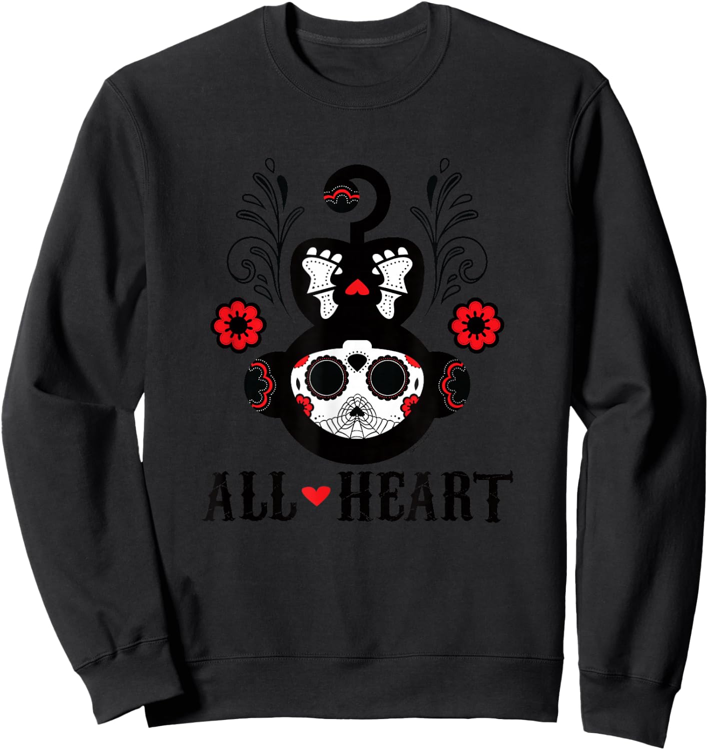 Skelanimals Marcy The Monkey All Heart Sugar Skull Floral Sweatshirt - Sweatshirt | Black