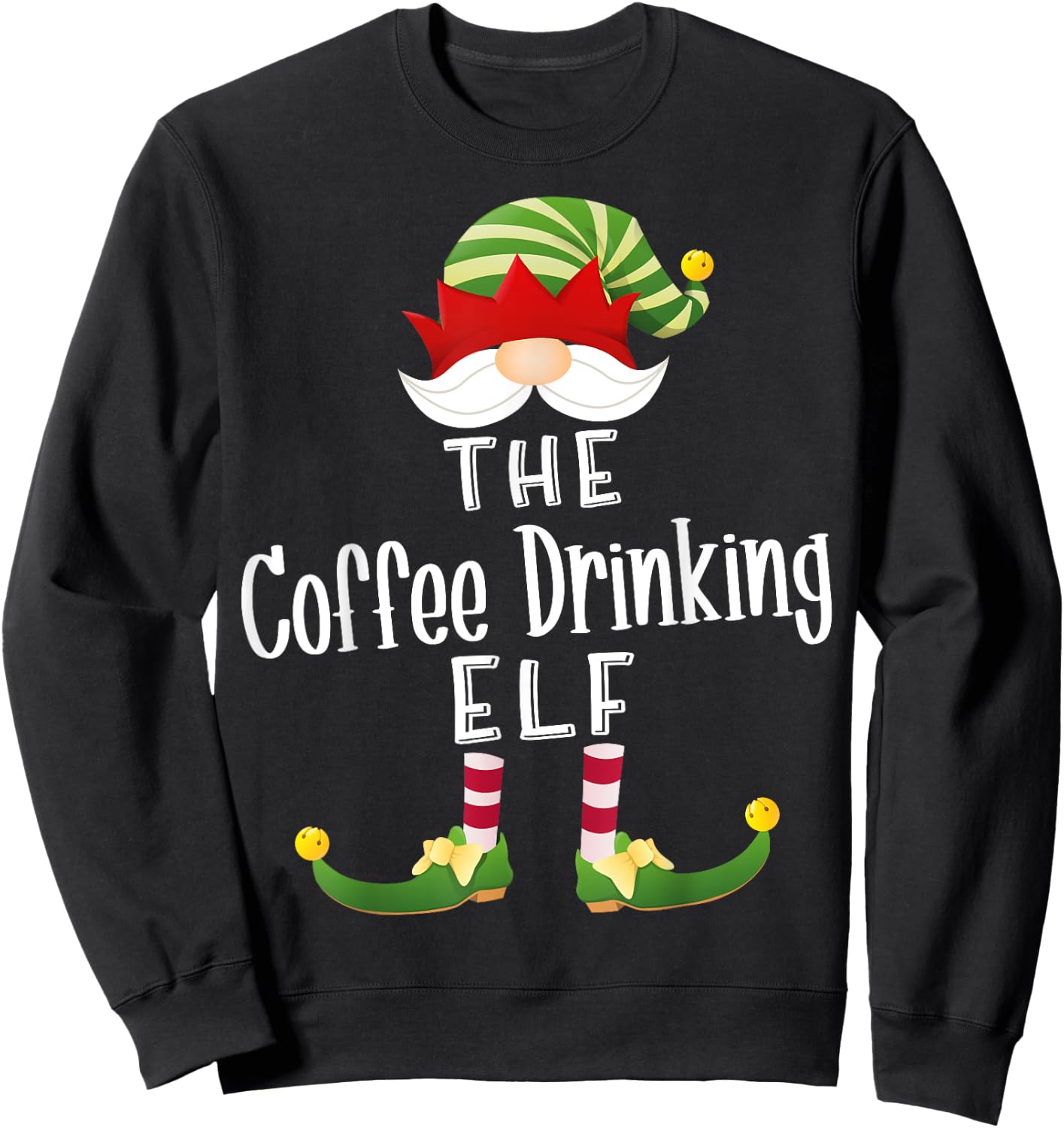 Coffee Drinking Elf Group Christmas Funny Pajama Party Sweatshirt - Sweatshirt | Black