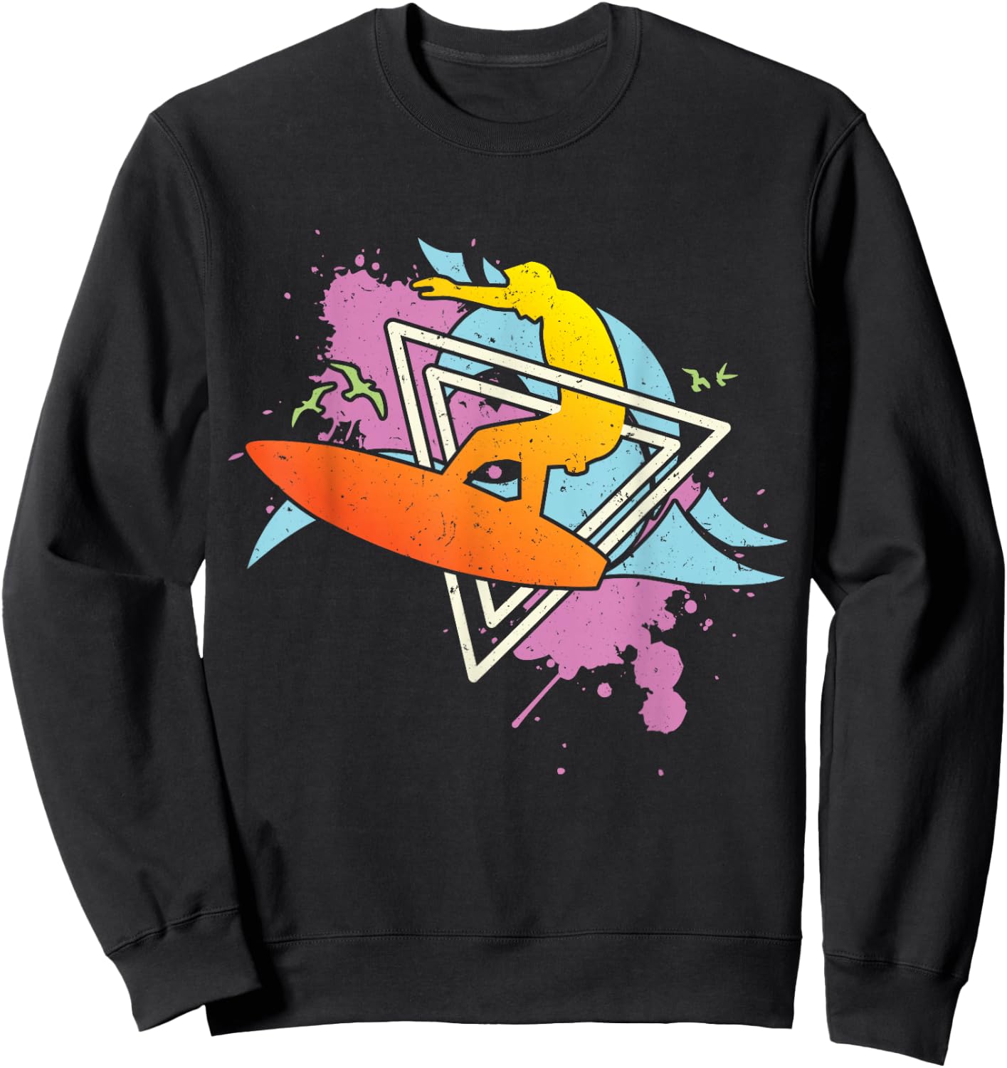 Surfer 80s 90s Vaporwave Surfboard Sweatshirt - Sweatshirt | Black