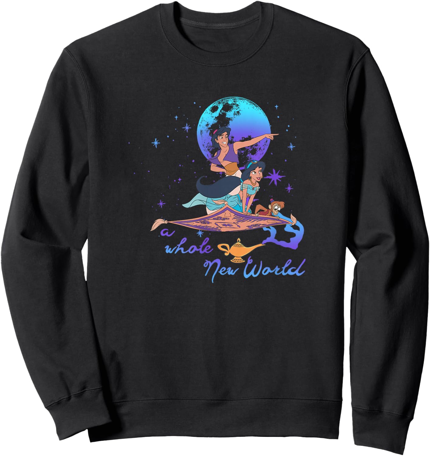 Disney Aladdin Group Shot A Whole New World Blue & Purple Sweatshirt - Sweatshirt | Black